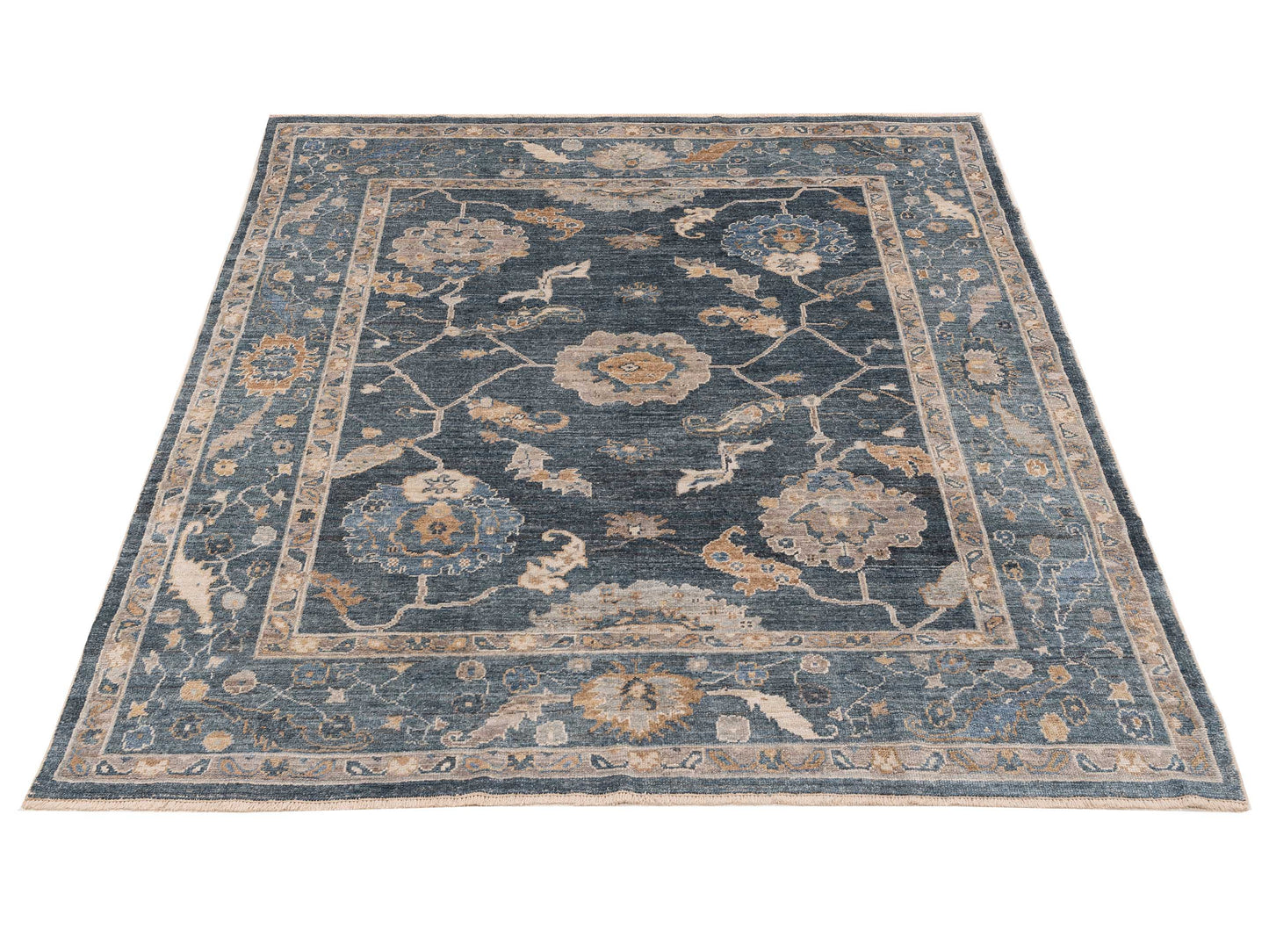 Angora Oushak 153495 Blue Blue 8.3X9.5 Hand Knotted Rug