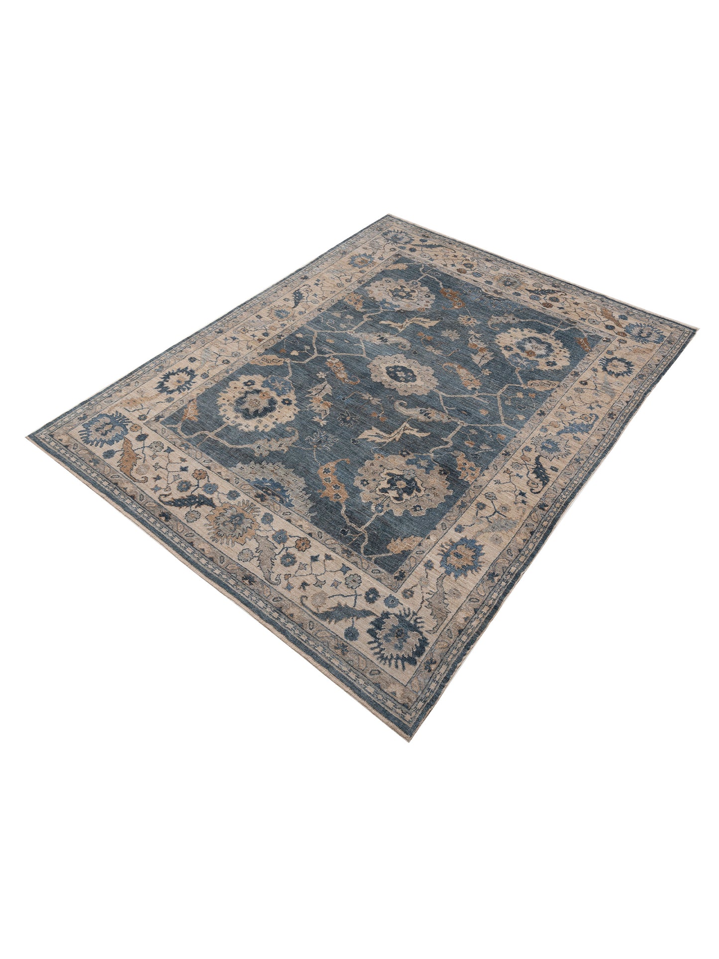Angora Oushak 153527 Blue Ivory 10.3x13.4 Hand Knotted Rug