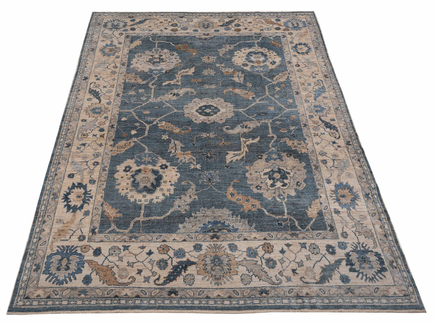 Angora Oushak 153527 Blue Ivory 10.3x13.4 Hand Knotted Rug