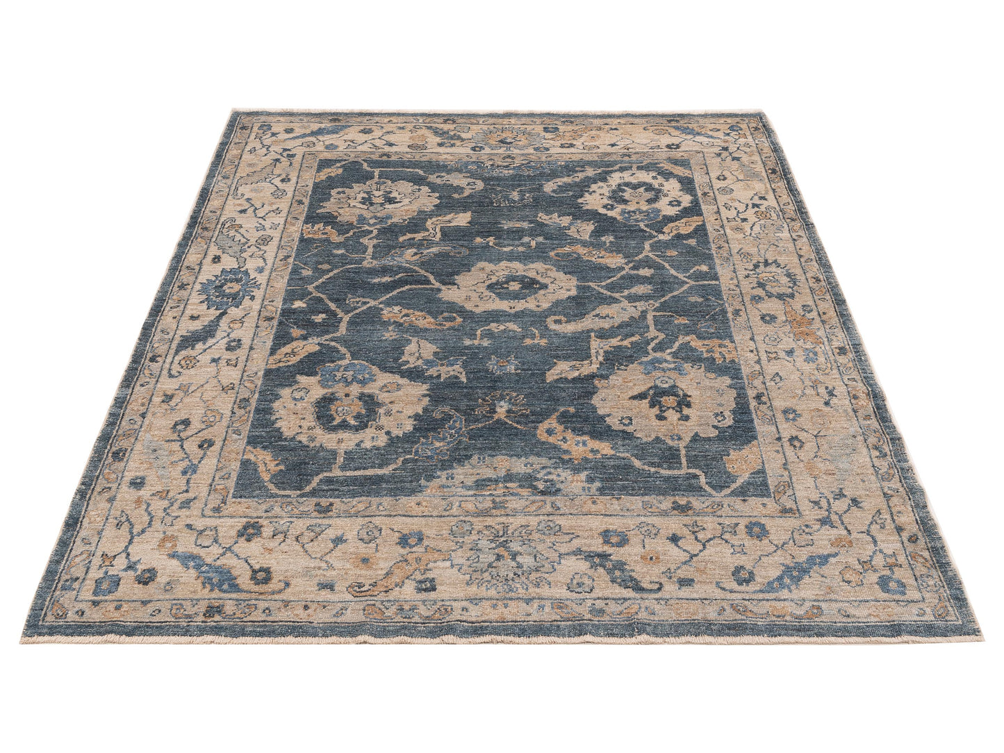 Angora Oushak 153528 Blue Ivory 8.3x9.11 Hand Knotted Rug