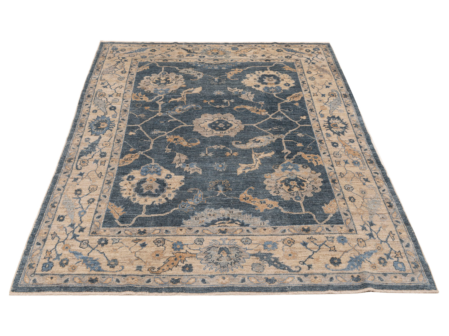Angora Oushak 153529 Blue Ivory 8.3x10.6 Hand Knotted Rug