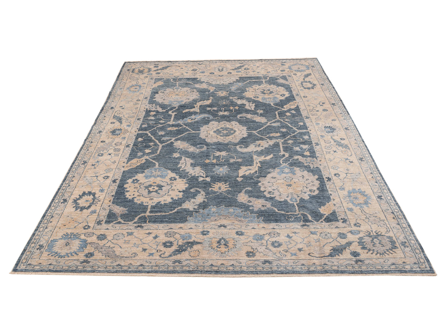 Angora Oushak 153531 Blue Ivory 10.5x12.4 Hand Knotted Rug
