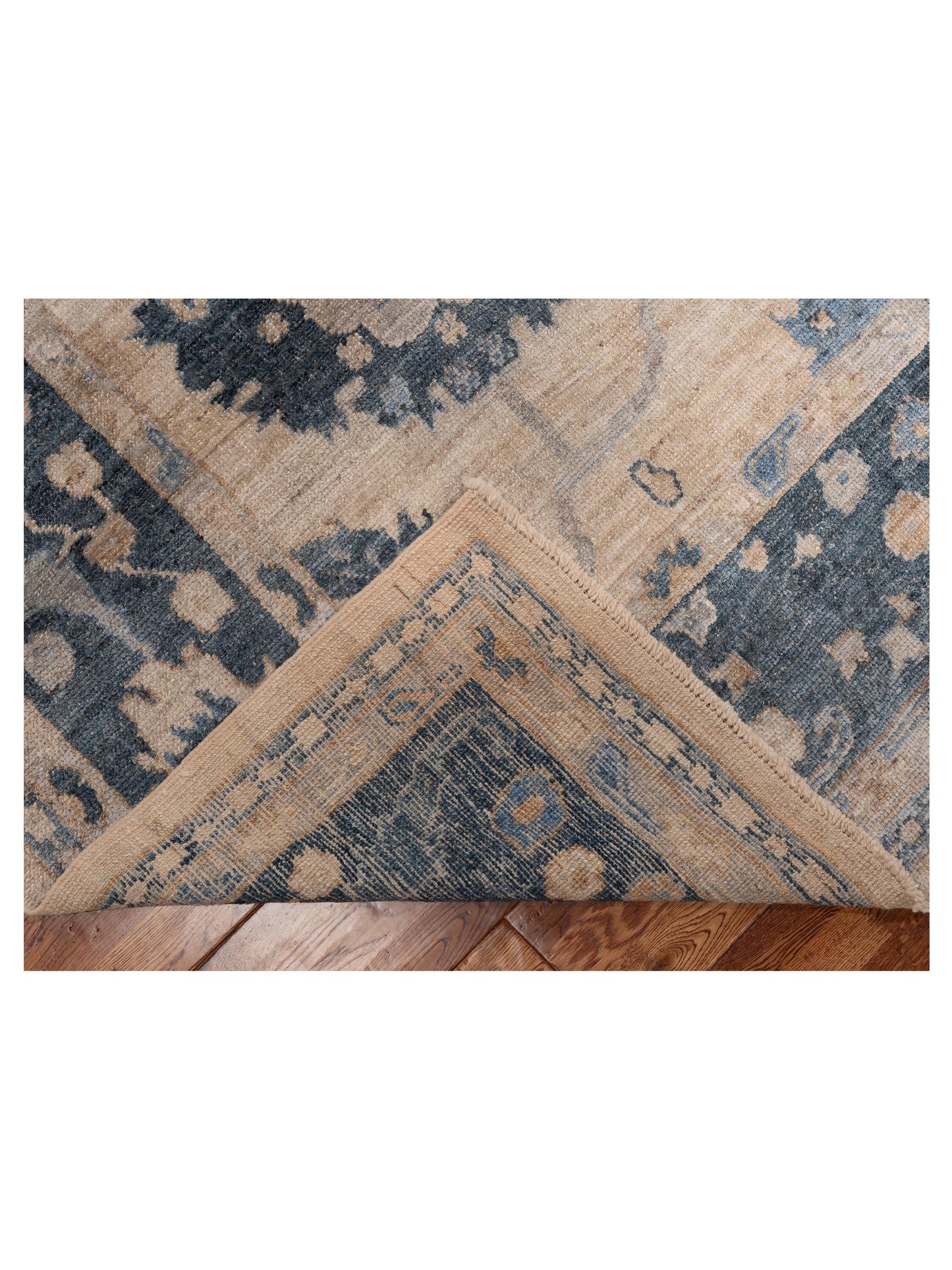 Angora Oushak 153533 Ivory Blue 9.4x12.4 Hand Knotted Rug