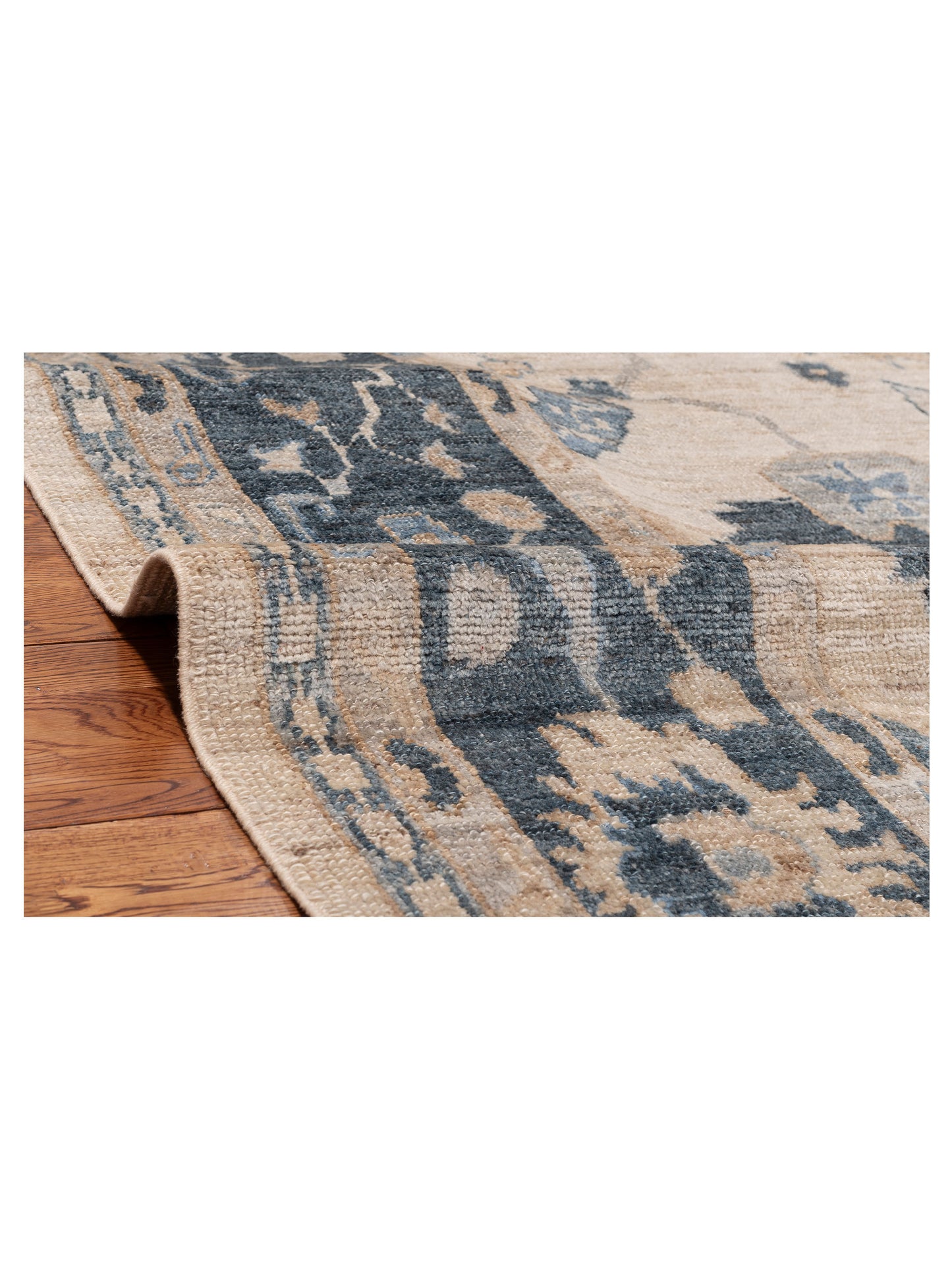 Angora Oushak 153533 Ivory Blue 9.4x12.4 Hand Knotted Rug