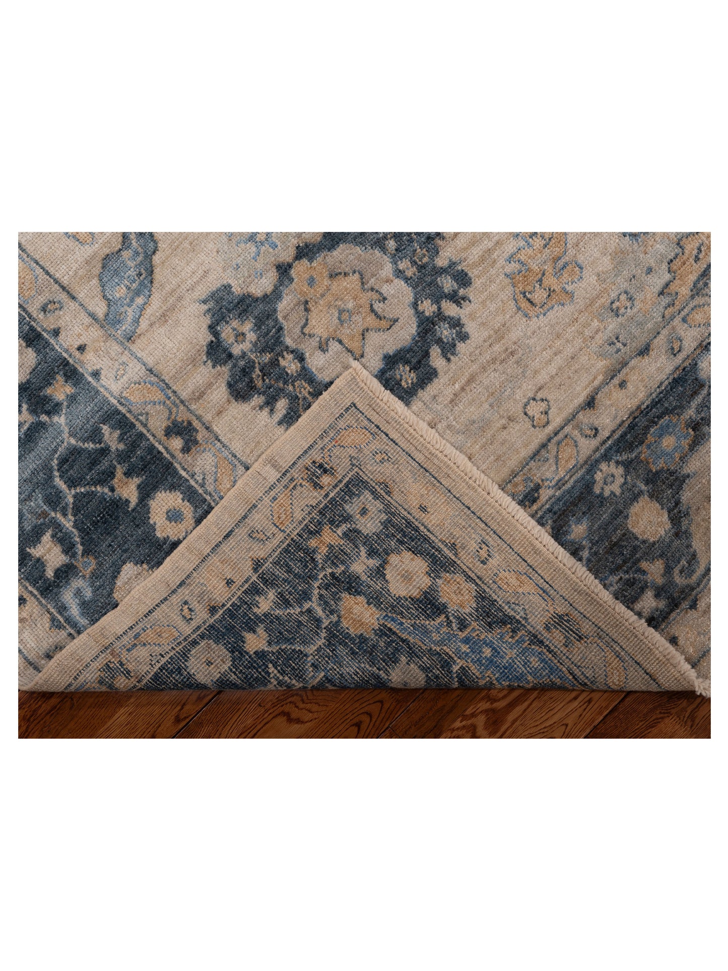 Angora Oushak 153538 Ivory Blue 7.9x9.5 Hand Knotted Rug
