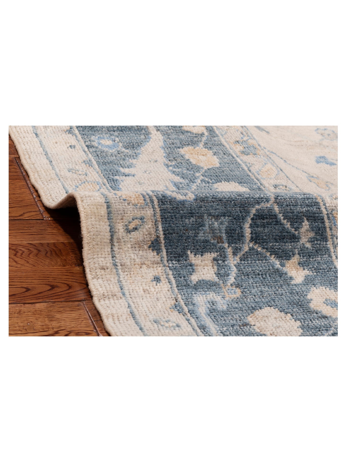 Angora Oushak 153538 Ivory Blue 7.9x9.5 Hand Knotted Rug