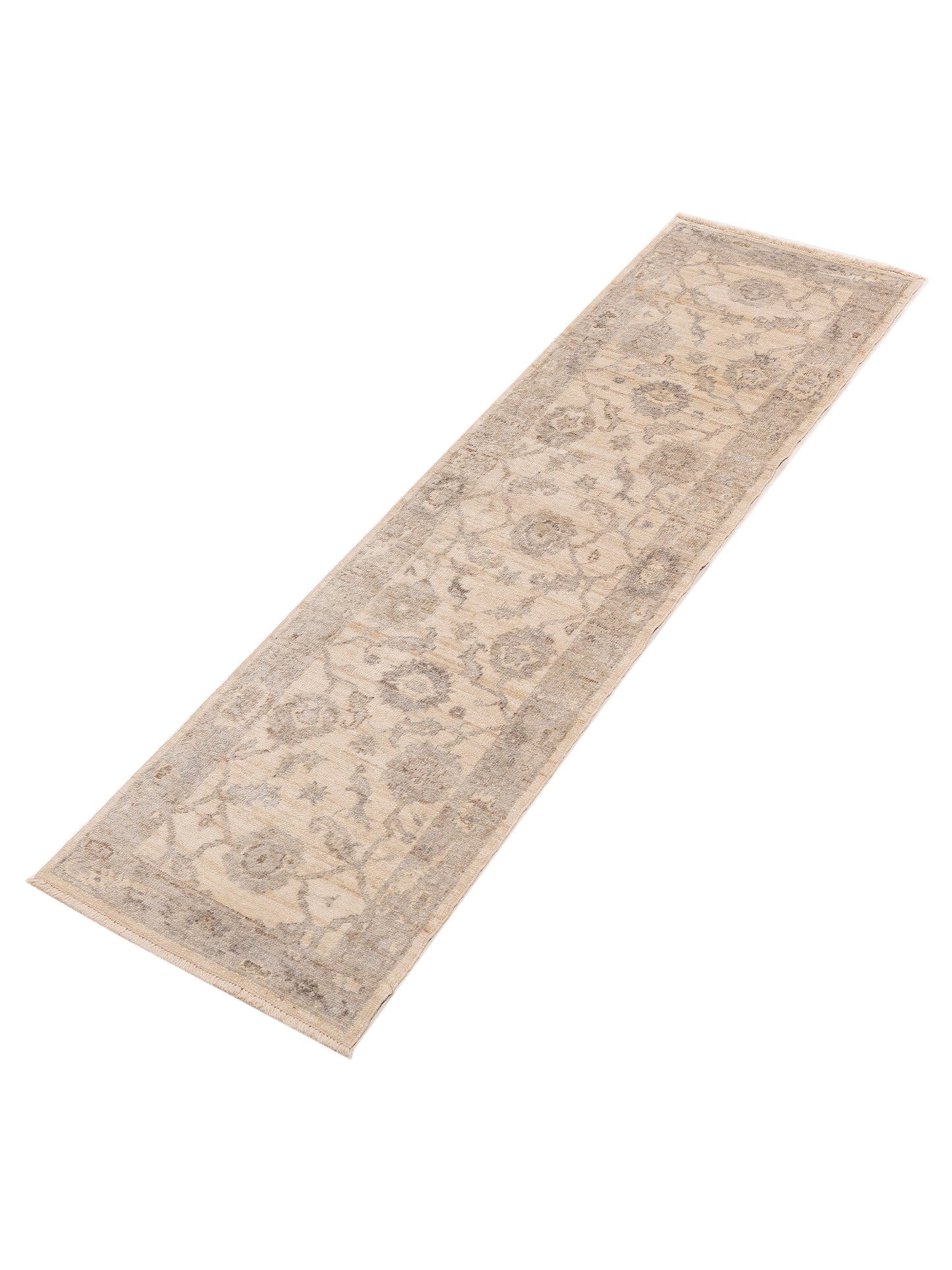 Angora Oushak 153550 Ivory Gray 2.6x9.2 Hand Knotted Rug