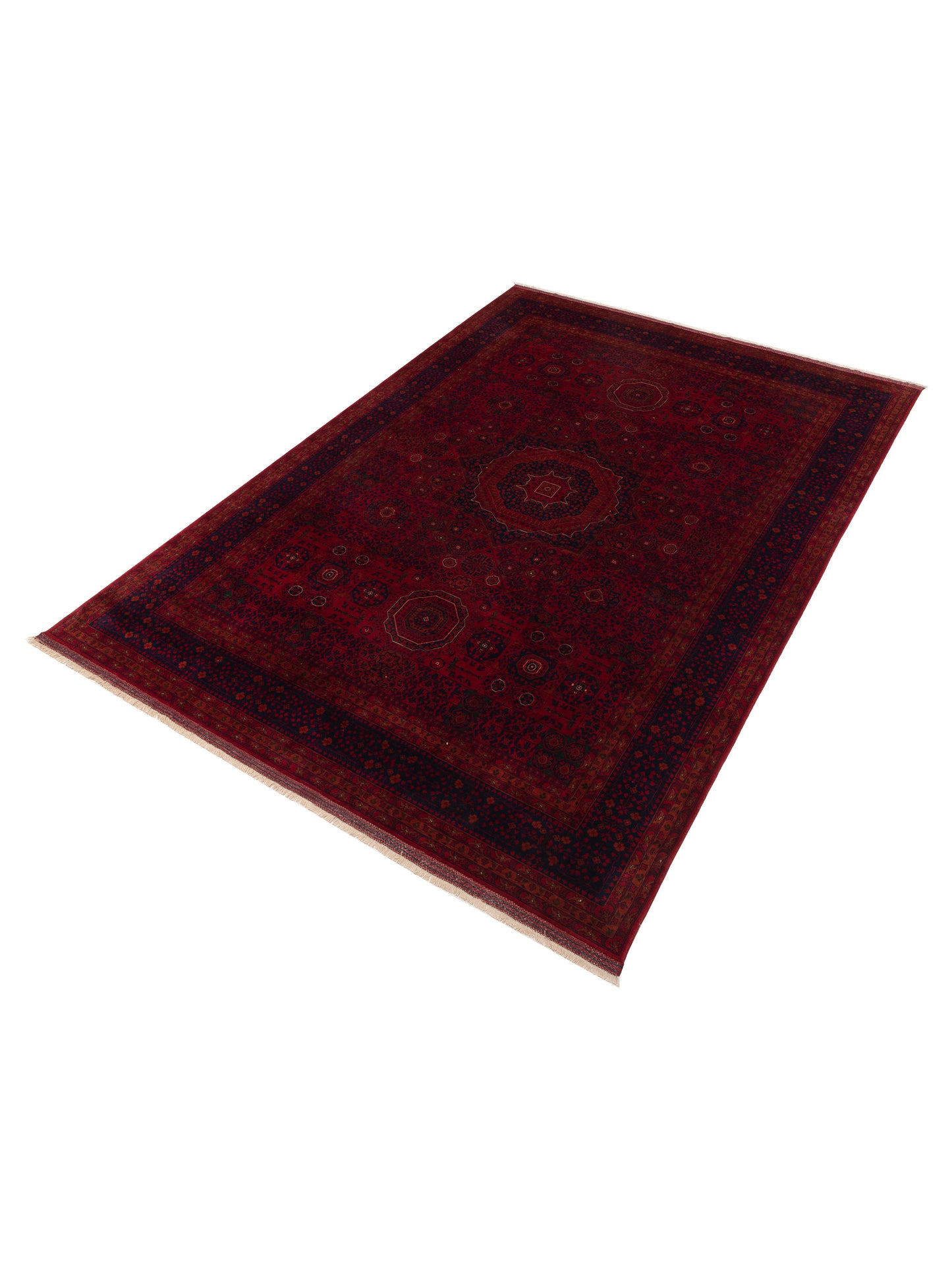 Afghan Belcik 153574 Red Navy 10x14.6 Hand Knotted Rug