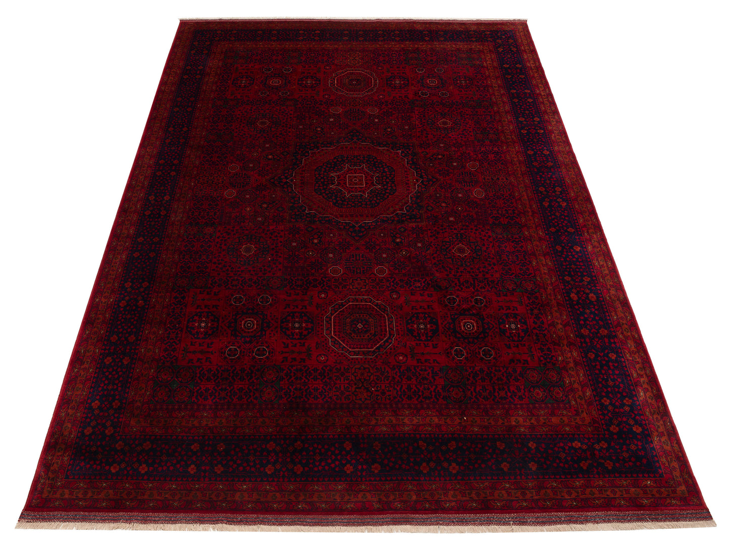 Afghan Belcik 153574 Red Navy 10x14.6 Hand Knotted Rug