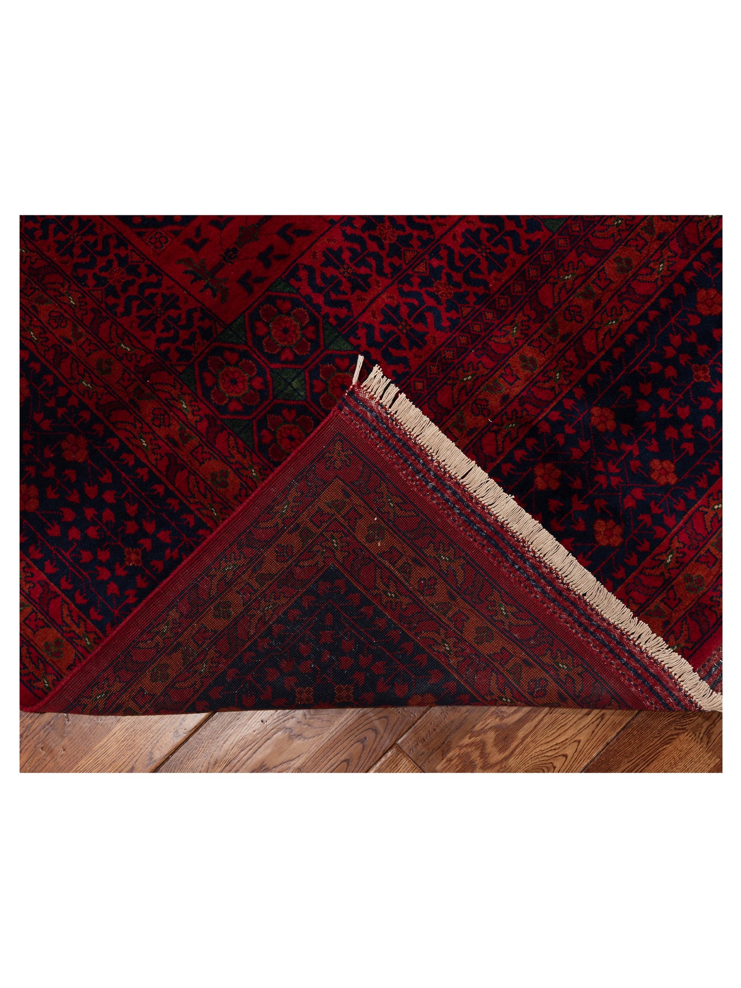 Afghan Belcik 153574 Red Navy 10x14.6 Hand Knotted Rug