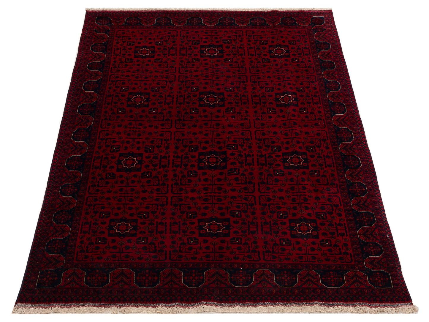 Afghan Belcik 153575 Red Navy 5.5x7.10 Hand Knotted Rug
