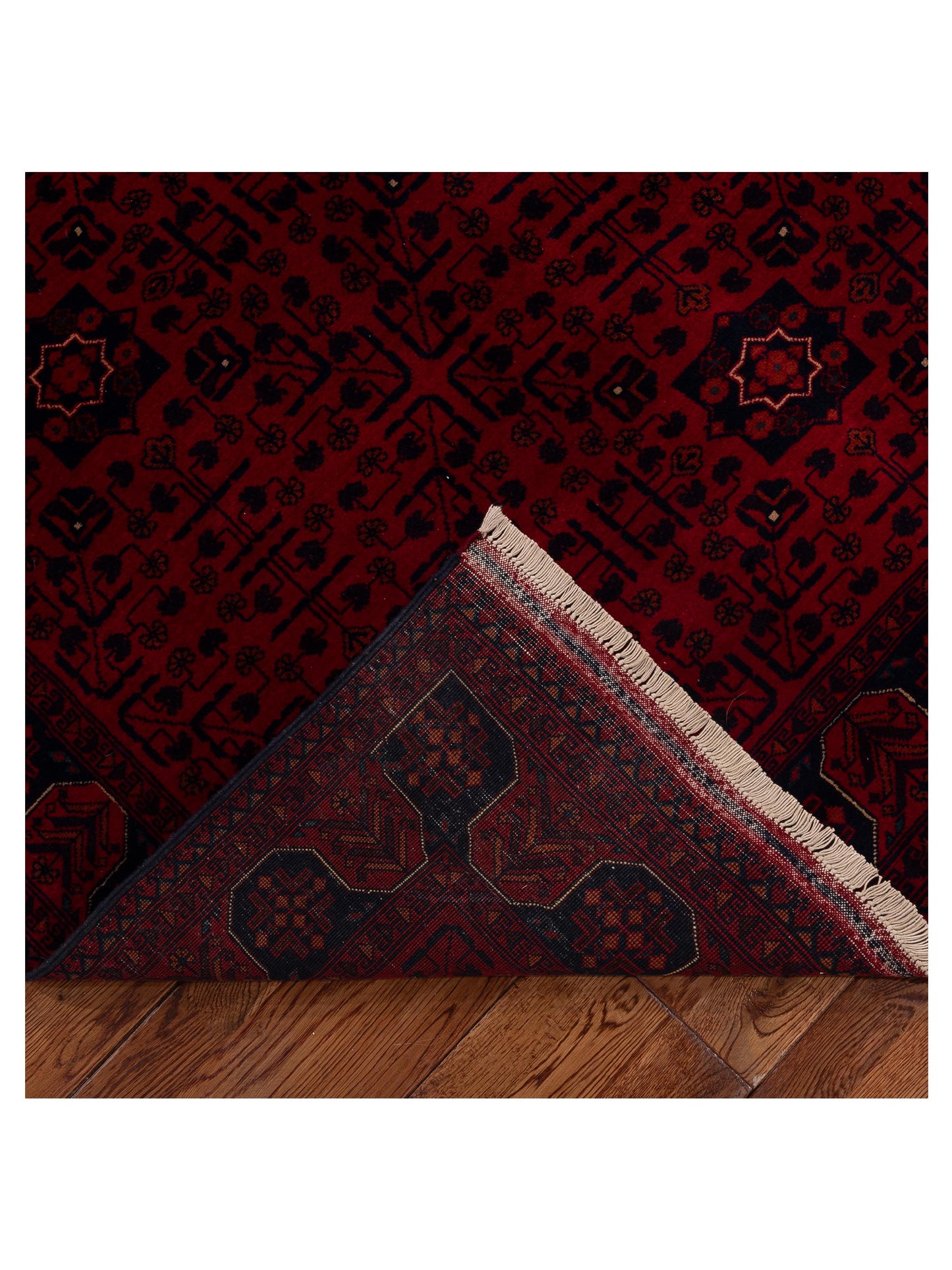Afghan Belcik 153575 Red Navy 5.5x7.10 Hand Knotted Rug