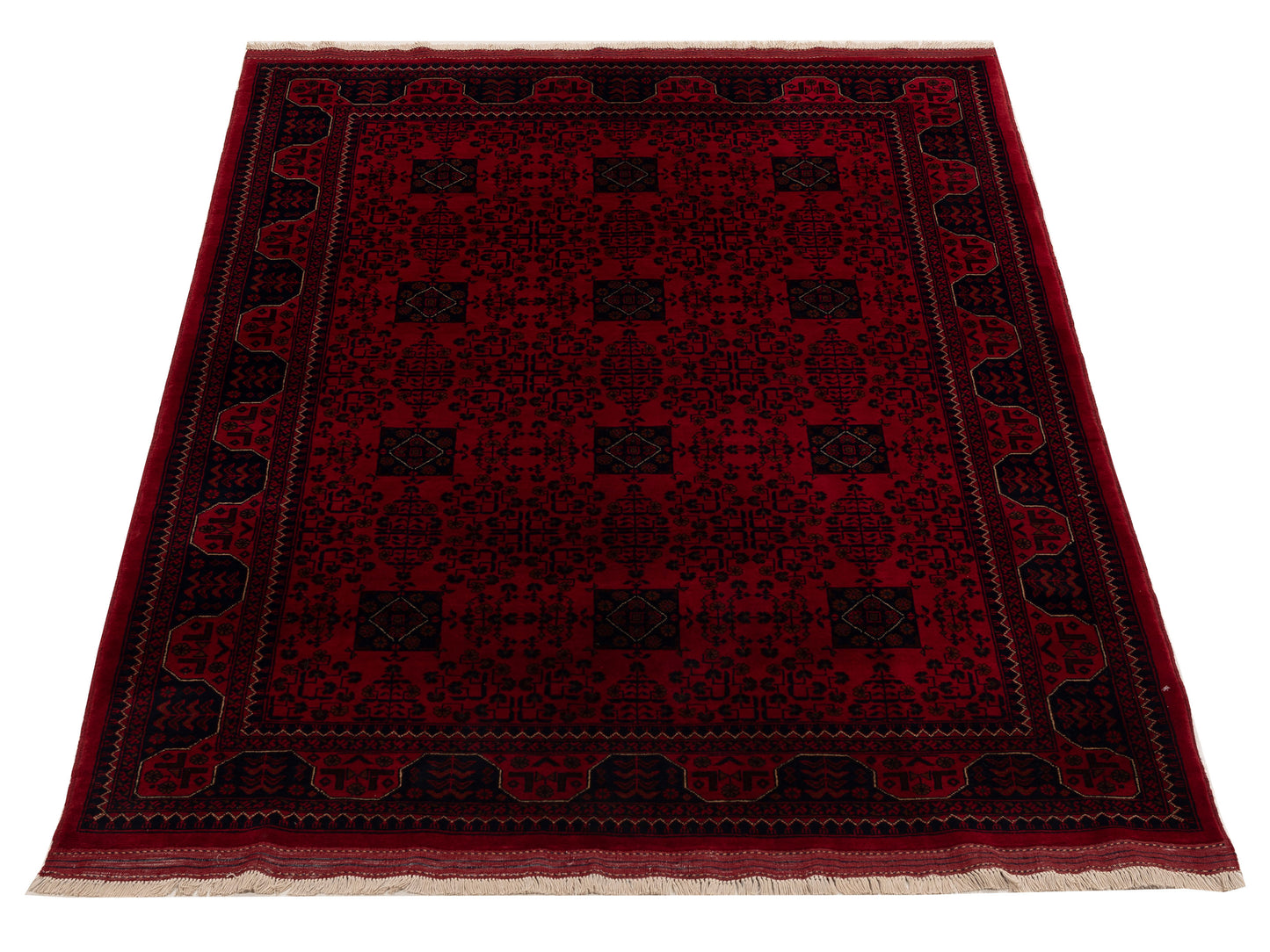 Afghan Belcik 153587 Red Navy 5.7x8 Hand Knotted Rug