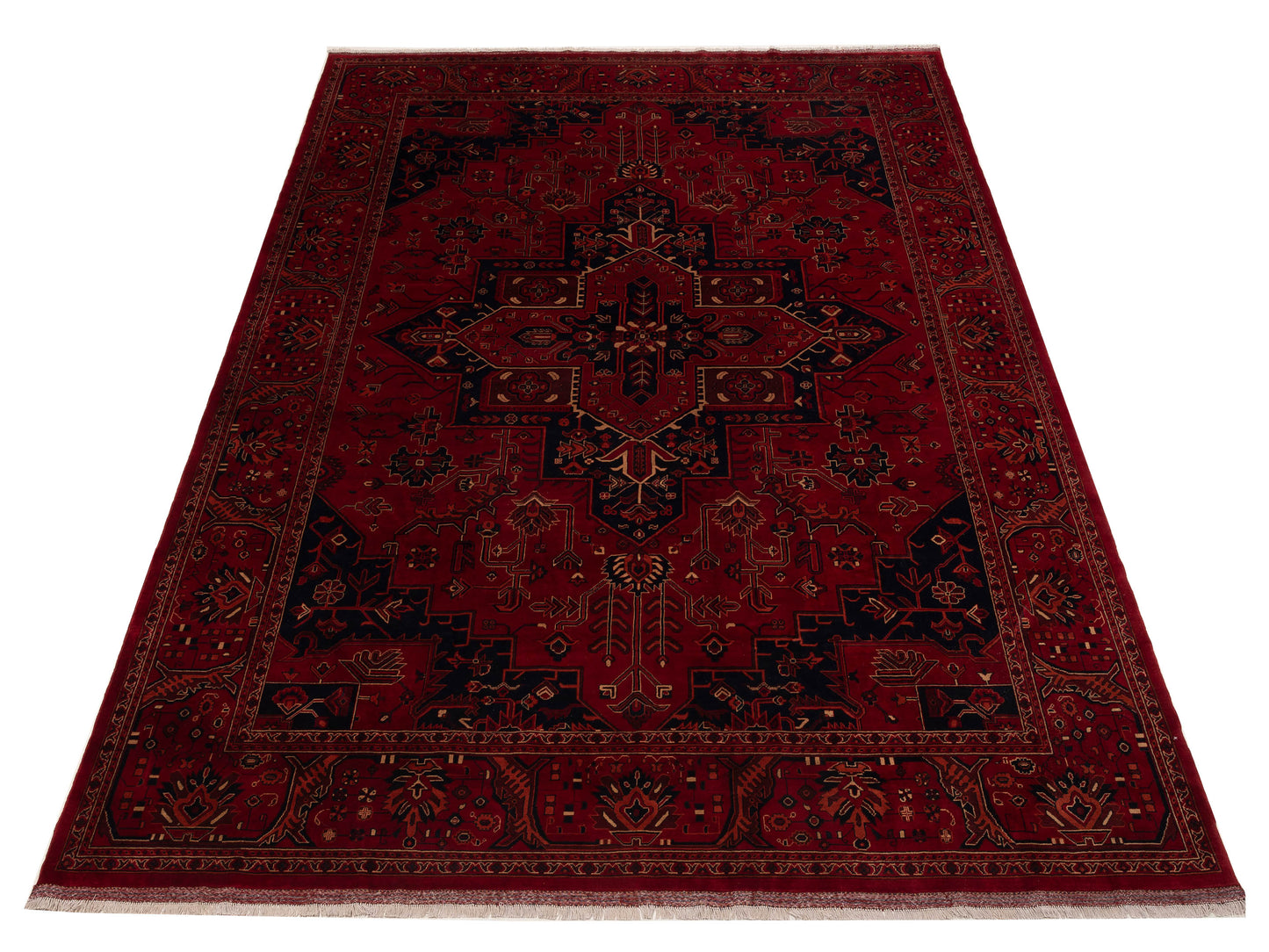 Afghan Belcik 153589 Red Navy 10.2x14.3 Hand Knotted Rug