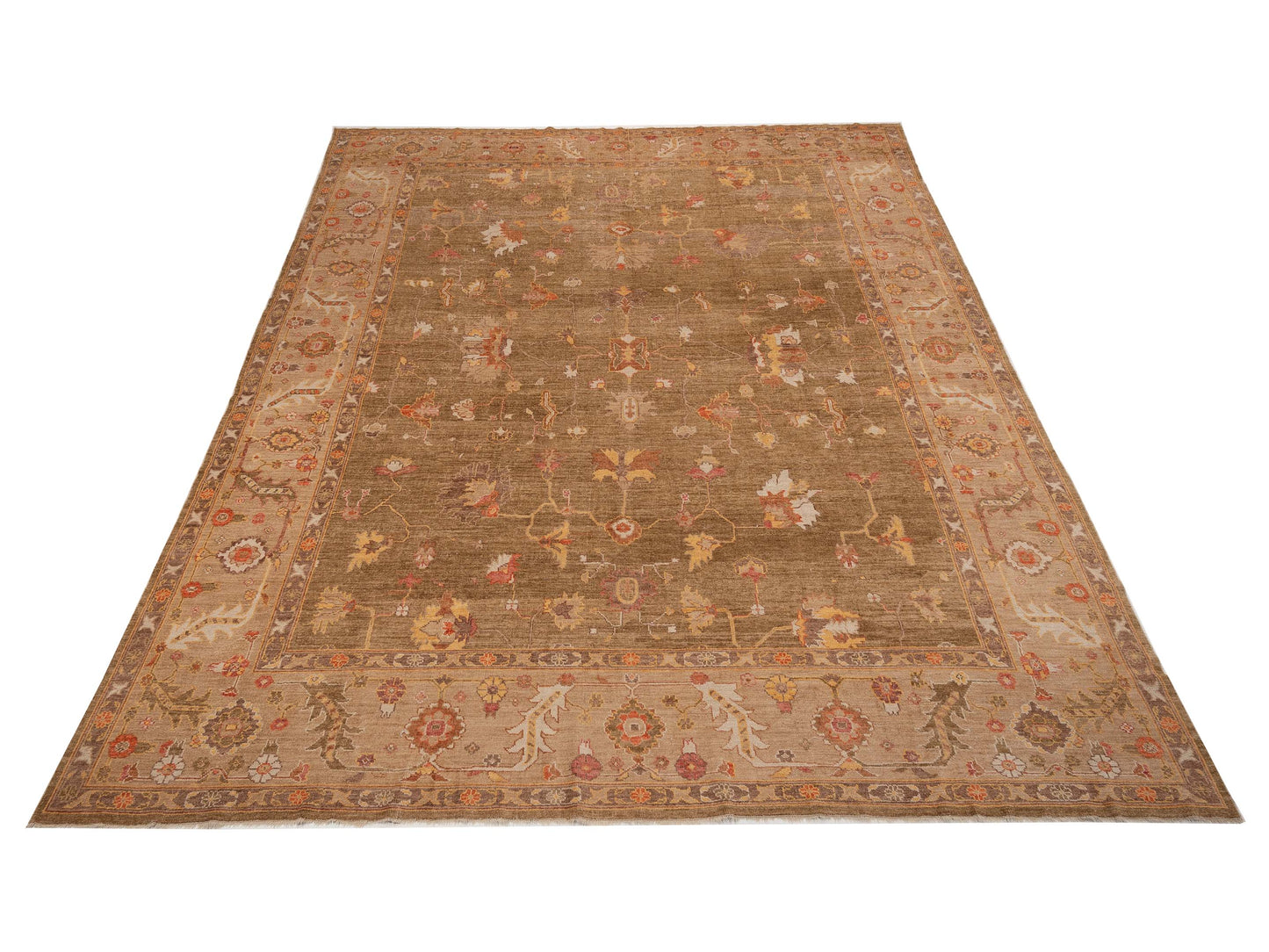 Angora Oushak 153596 Green Brown 12.10x16 Hand Knotted Rug