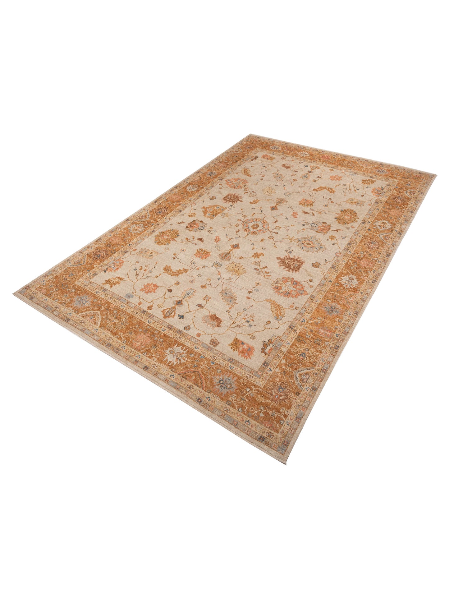 Angora Oushak 153608 Ivory Orange 12.5x18.5 Hand Knotted Rug