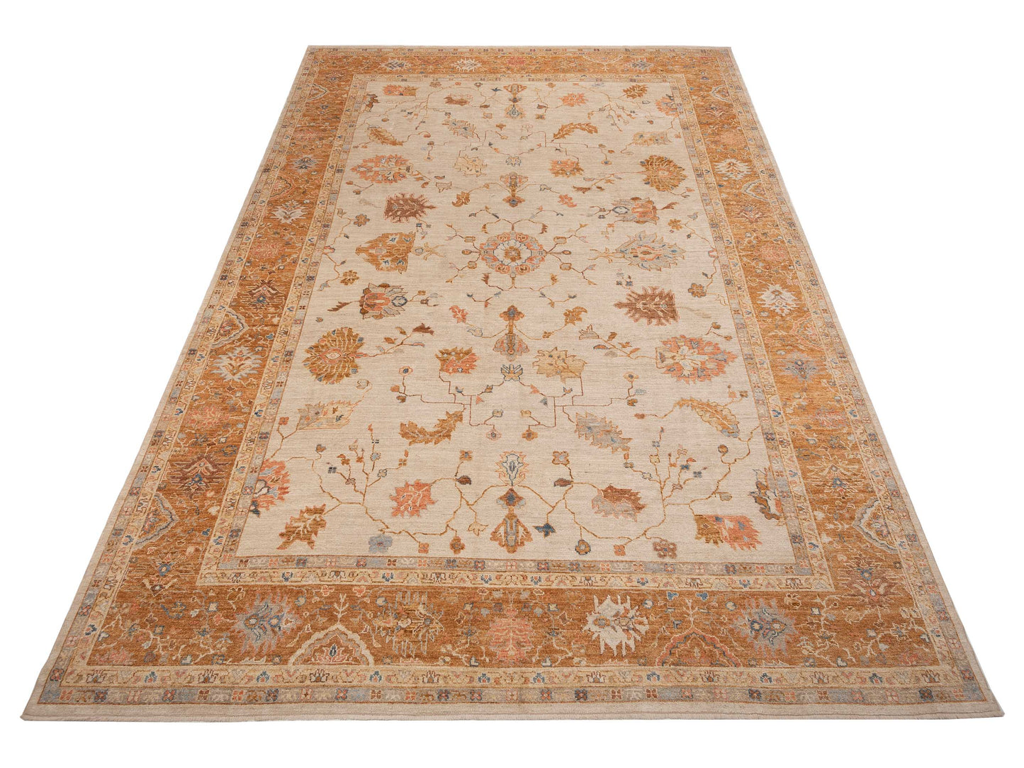 Angora Oushak 153608 Ivory Orange 12.5x18.5 Hand Knotted Rug