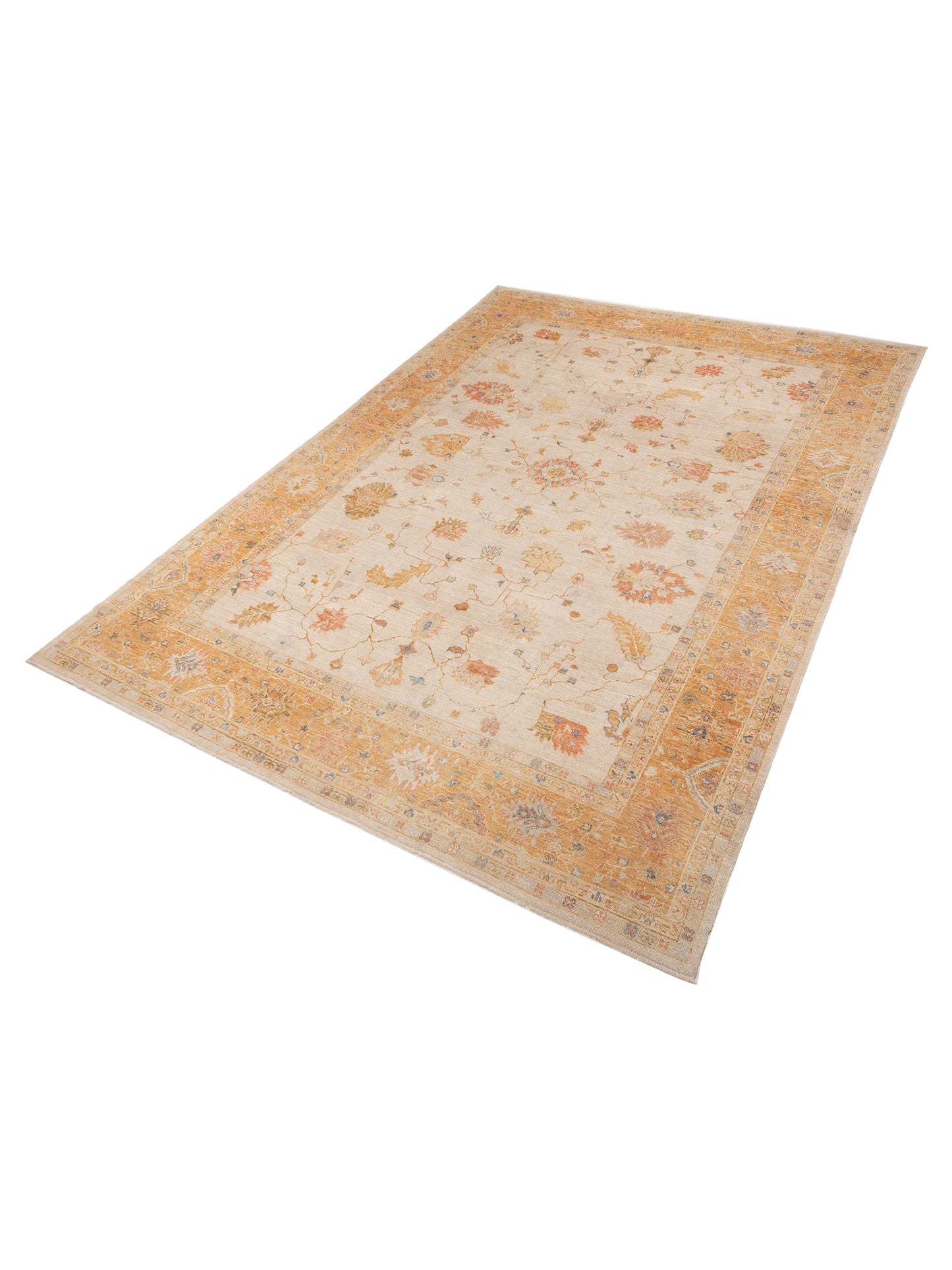 Angora Oushak 153619 Ivory Orange 12.6x17.6 Hand Knotted Rug