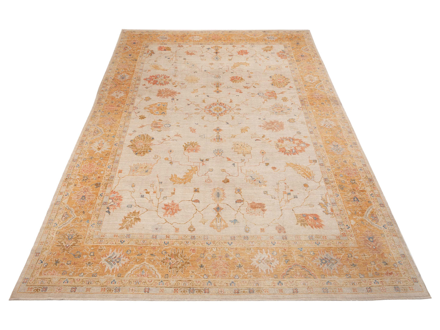 Angora Oushak 153619 Ivory Orange 12.6x17.6 Hand Knotted Rug