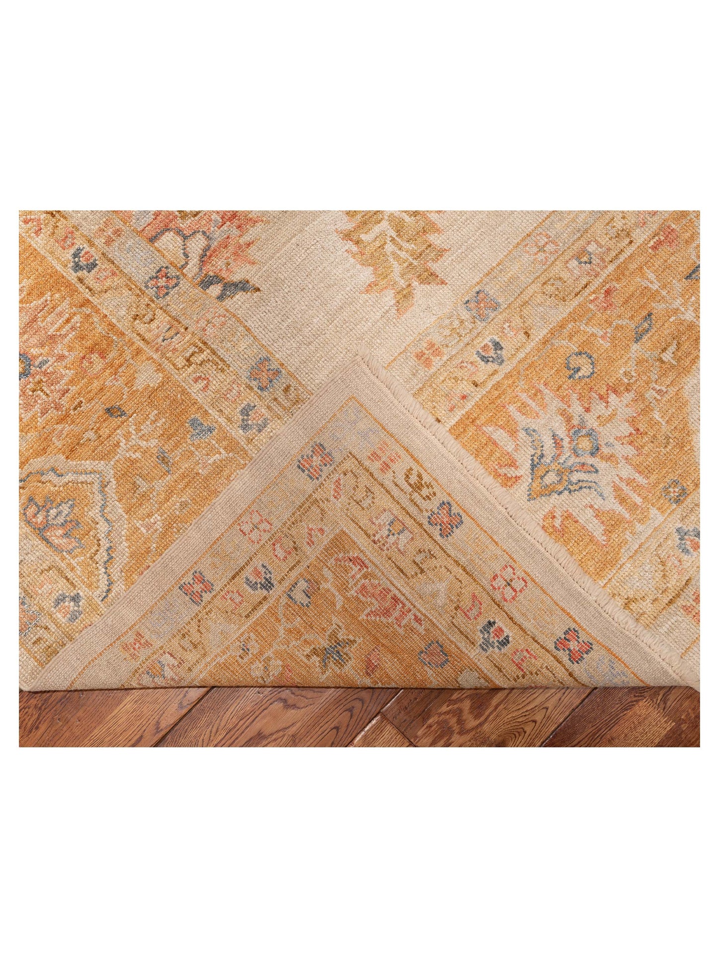 Angora Oushak 153619 Ivory Orange 12.6x17.6 Hand Knotted Rug