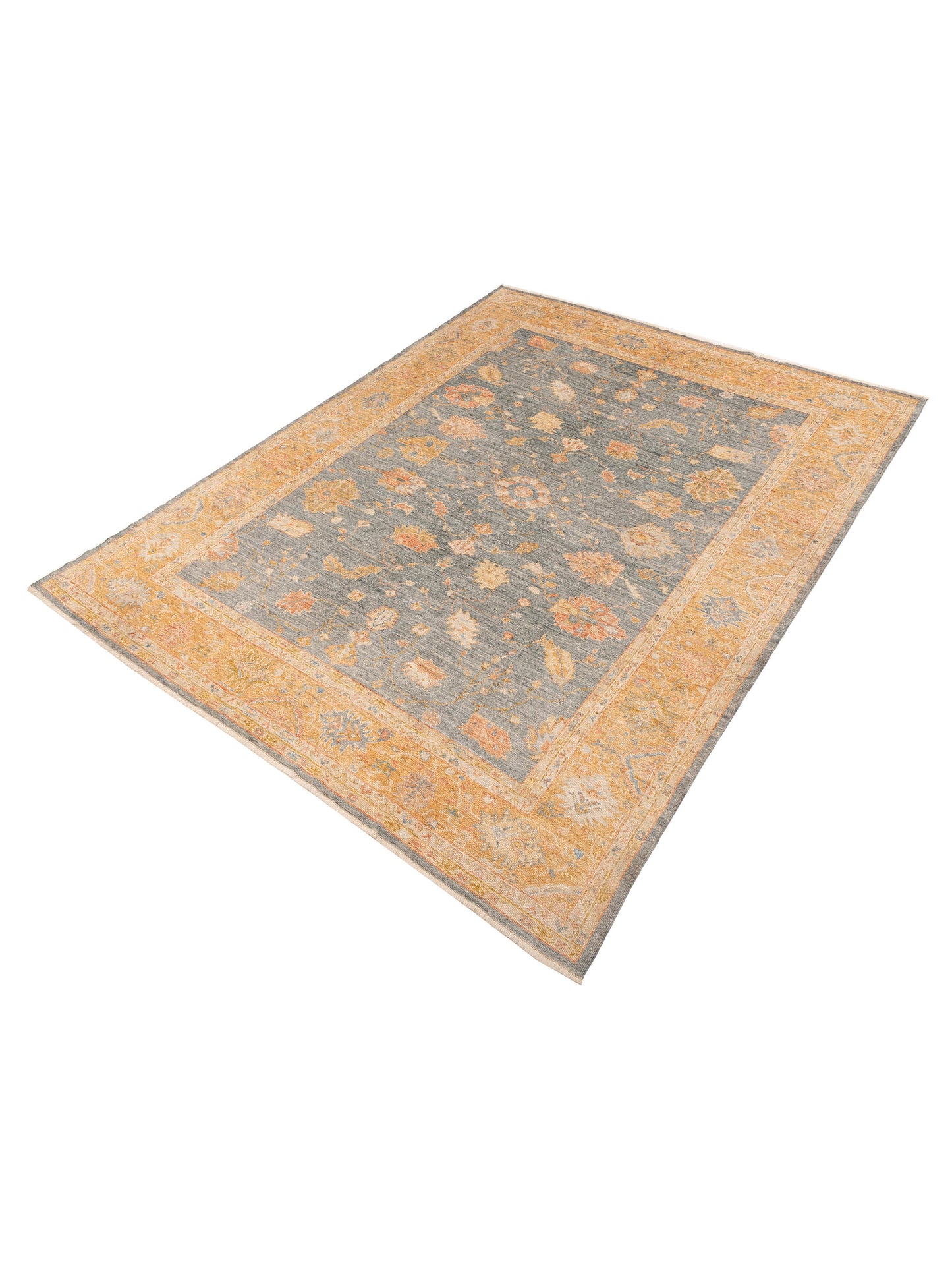 Angora Oushak 153639 Blue Orange 9.11x12.9 Hand Knotted Rug