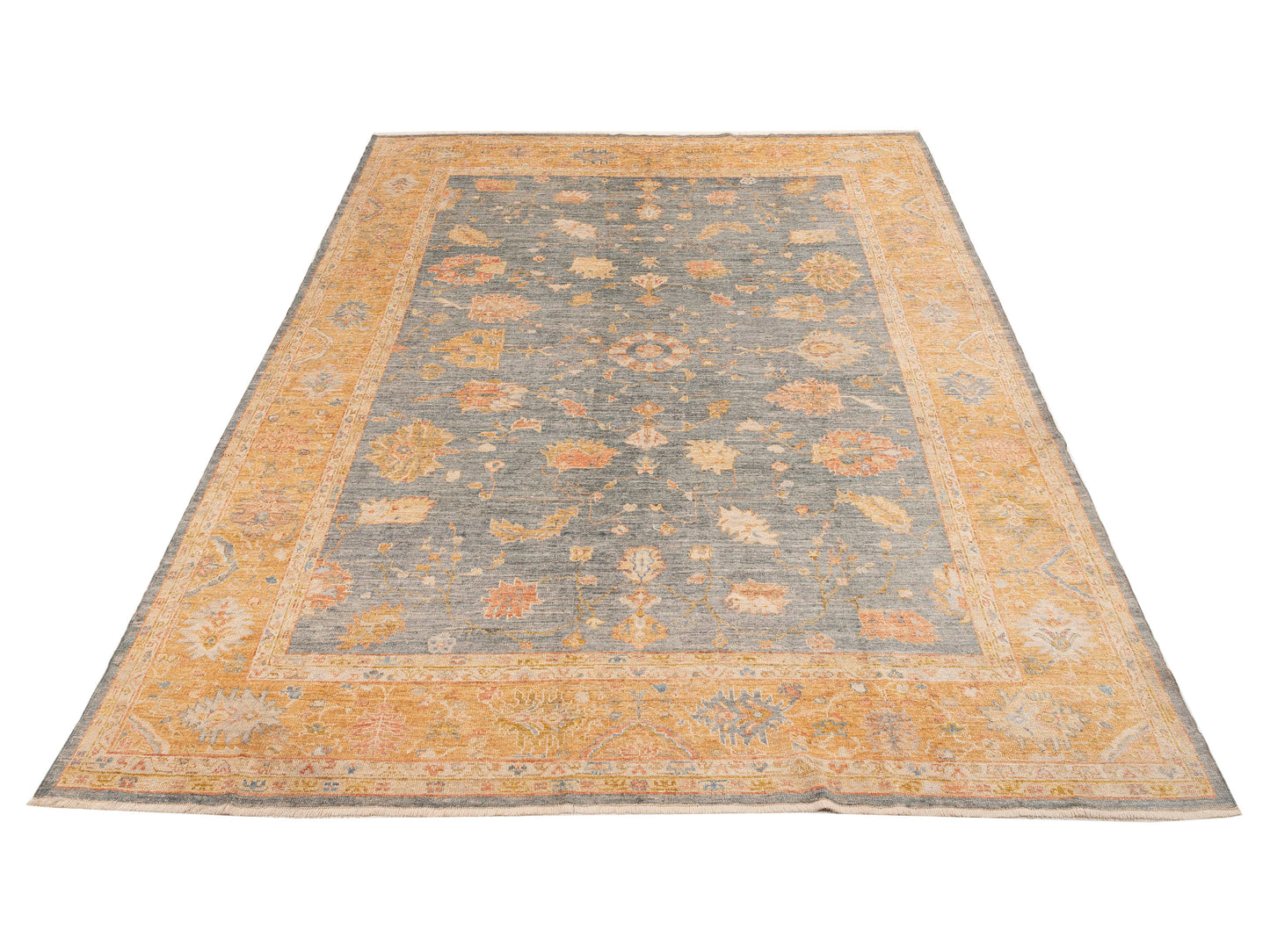 Angora Oushak 153639 Blue Orange 9.11x12.9 Hand Knotted Rug