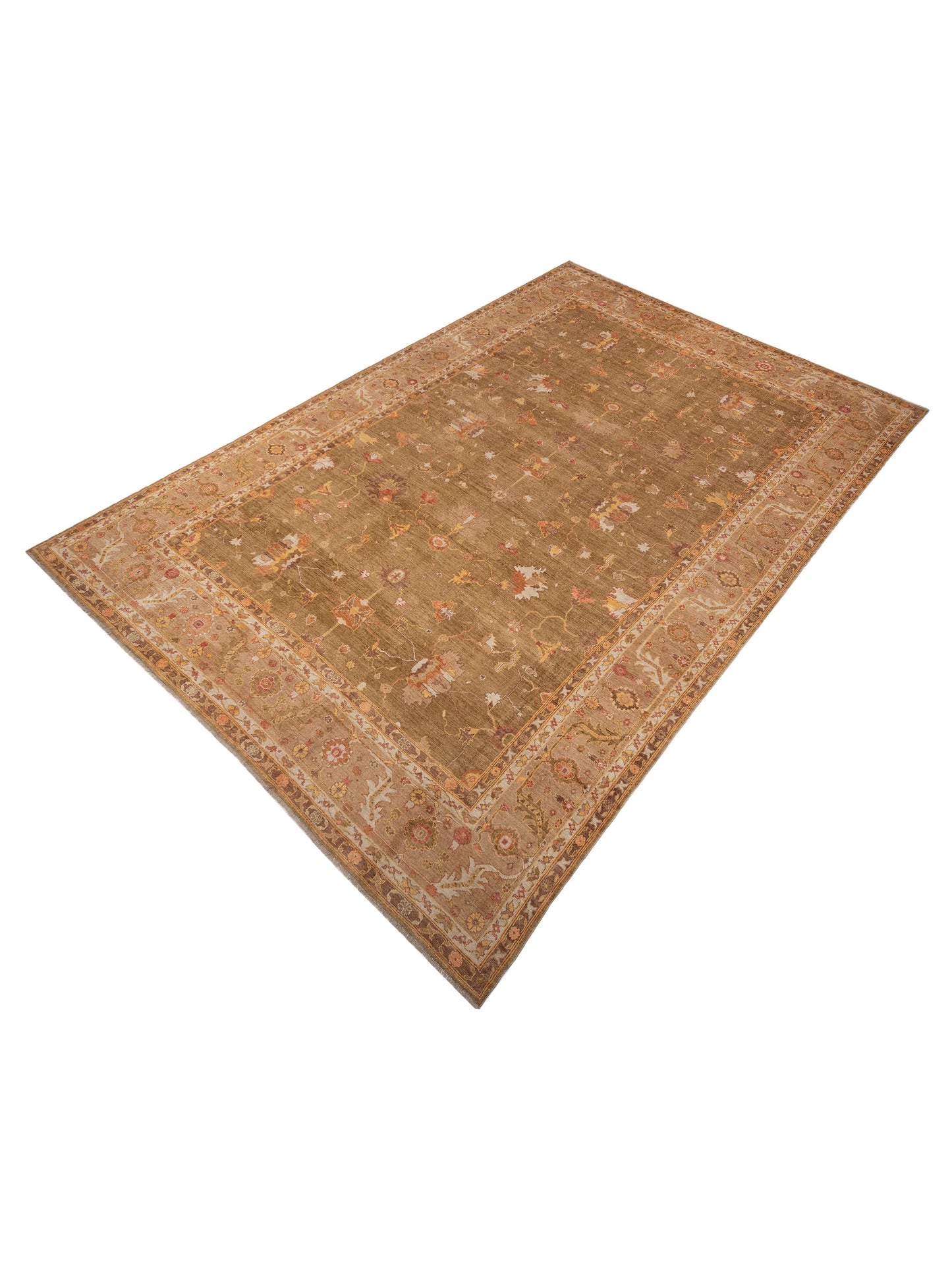 Angora Oushak 153644 Green Brown 14.2x21.8 Hand Knotted Rug