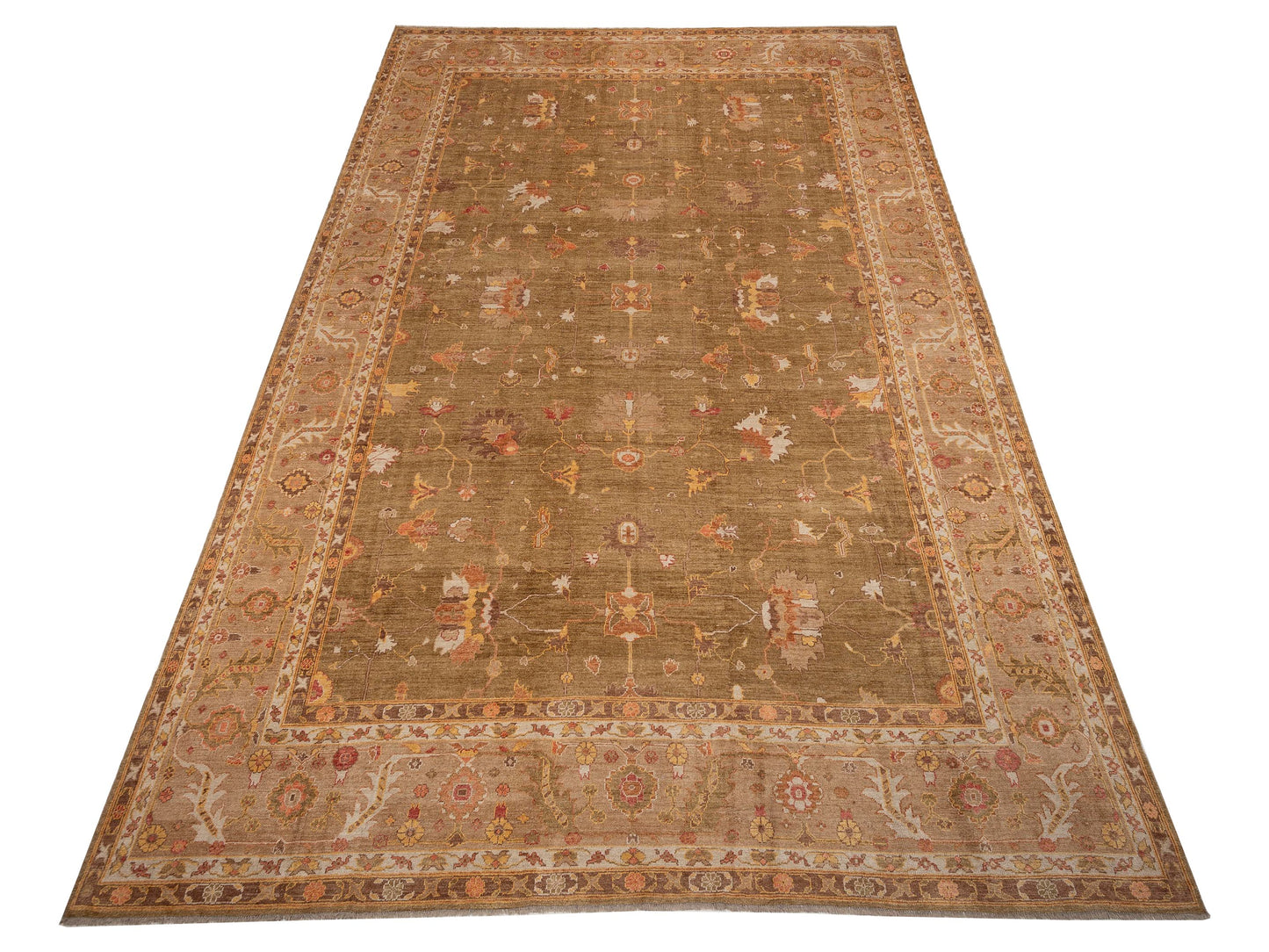 Angora Oushak 153644 Green Brown 14.2x21.8 Hand Knotted Rug