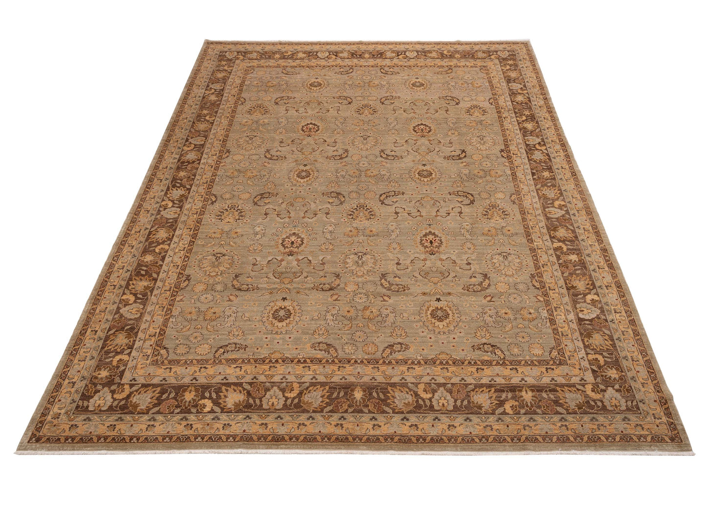 Karya Saran Green Brown 11.9x15.1 Hand Knotted Rug