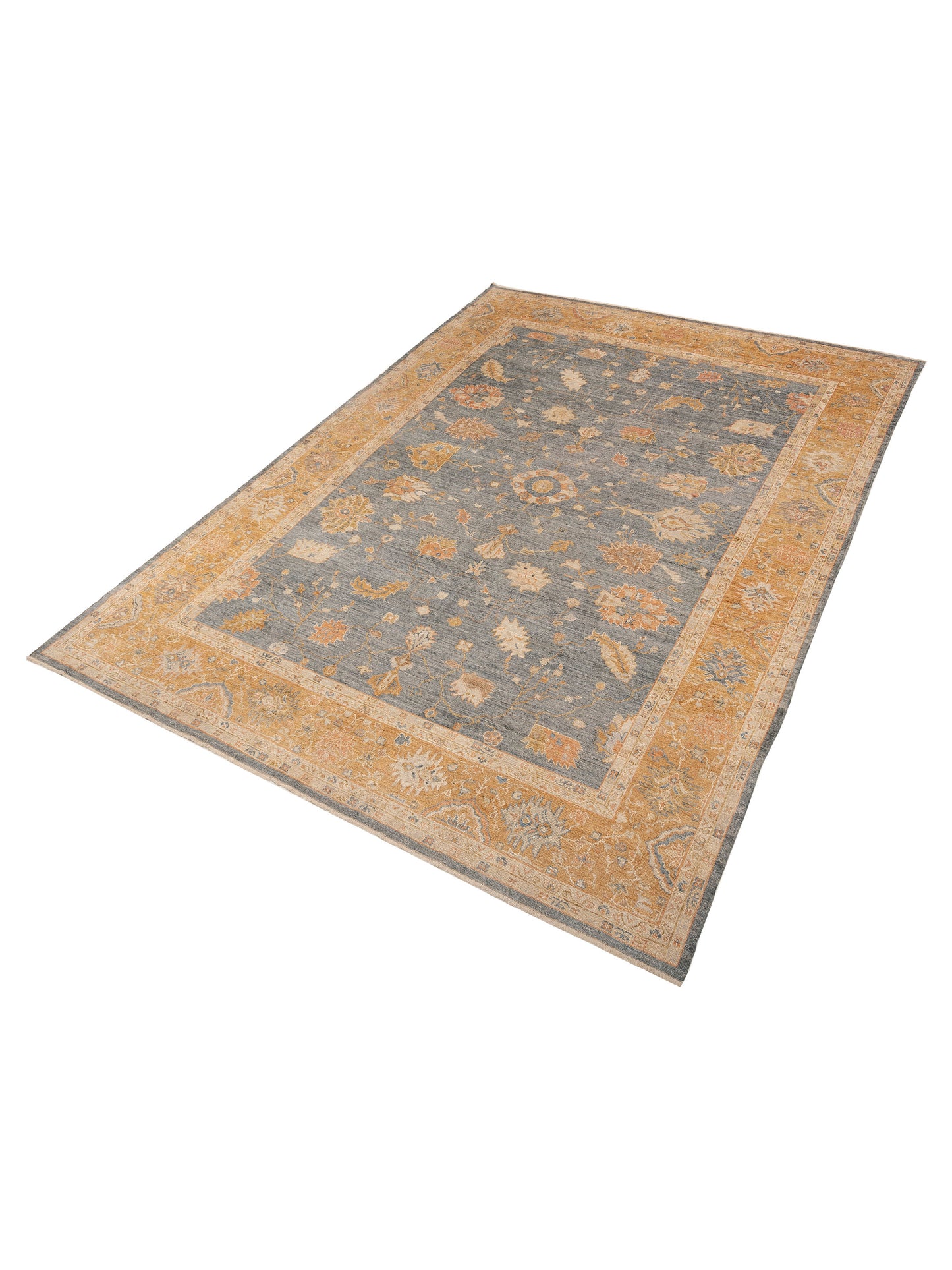 Angora Oushak 153672 Blue Orange 11.9X16.1 Hand Knotted Rug