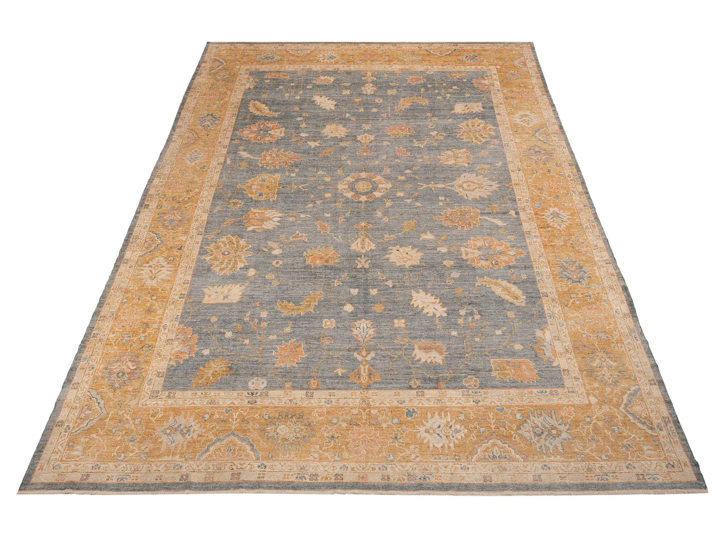 Angora Oushak 153672 Blue Orange 11.9X16.1 Hand Knotted Rug