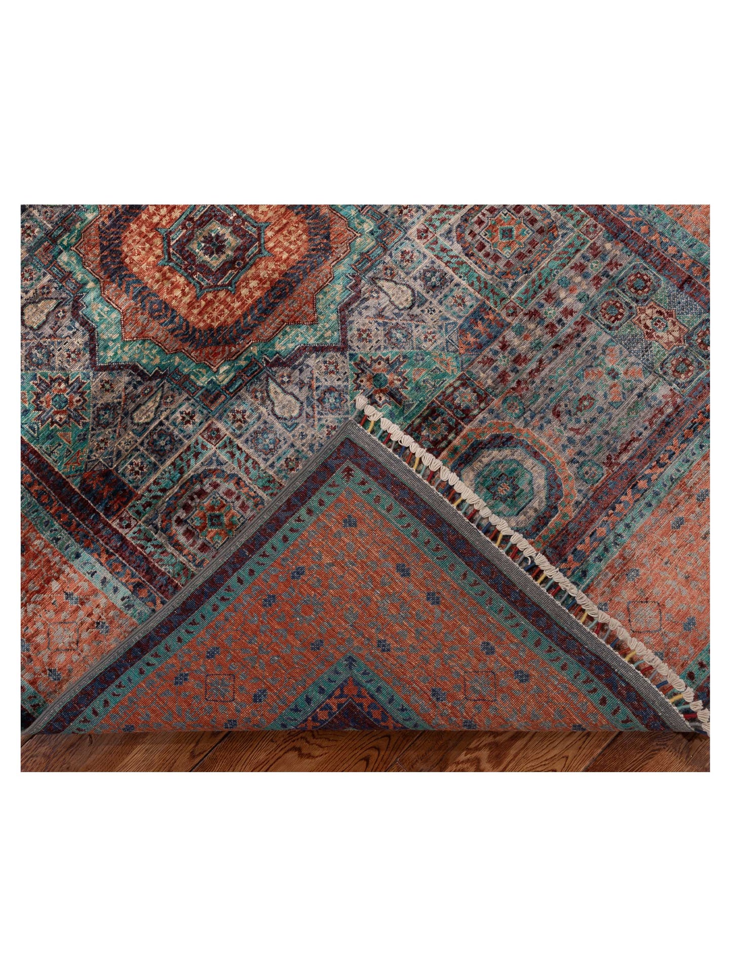 Mamluk 153687 Blue Orange 4.11x6.9 Hand Knotted Rug