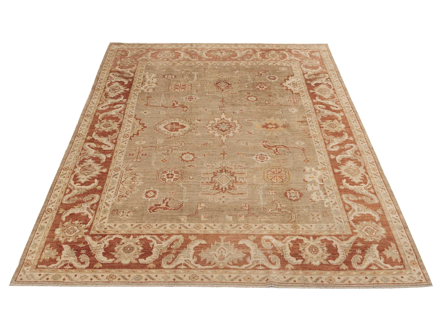 Angora Oushak 153698 Brown Rust 9.2x11.8 Hand Knotted Rug
