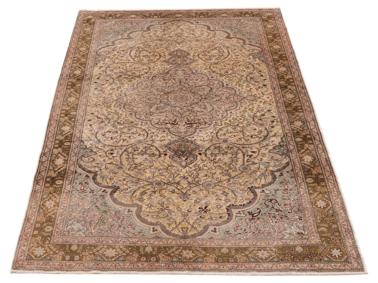 Kayseri 153705 Ivory Green 6.7x9.7 Hand Knotted Rug