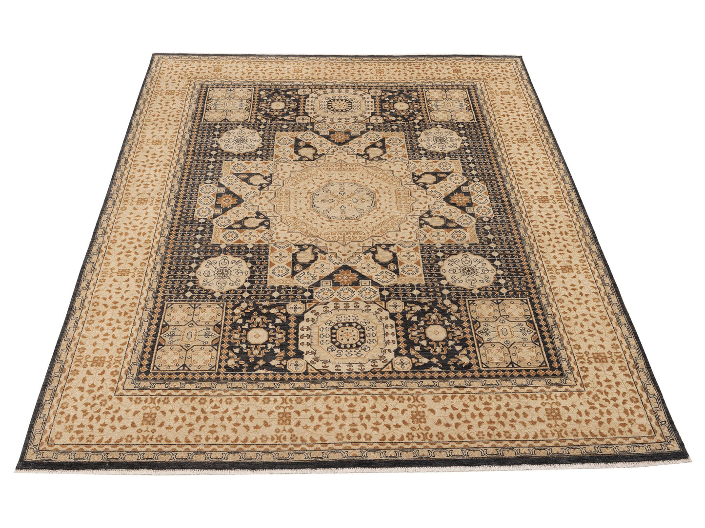 Platinum 153714 Black Ivory 7.11x10.1 Hand Knotted Rug