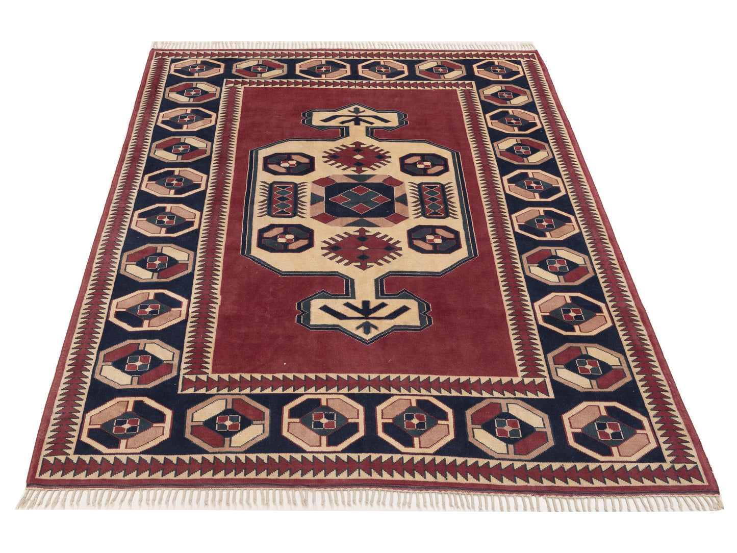 Milas 153725 Red Navy 7.4x10 Hand Knotted Rug