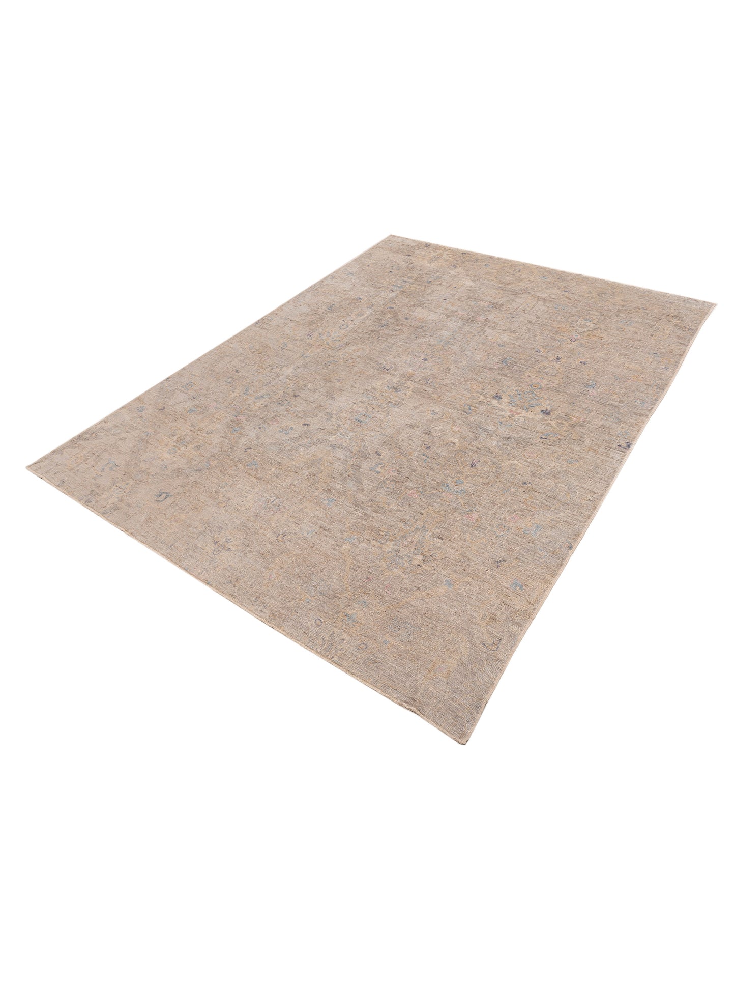 Angora Oushak 153932 Beige Light Blue 10.4x13.8 Hand Knotted Rug