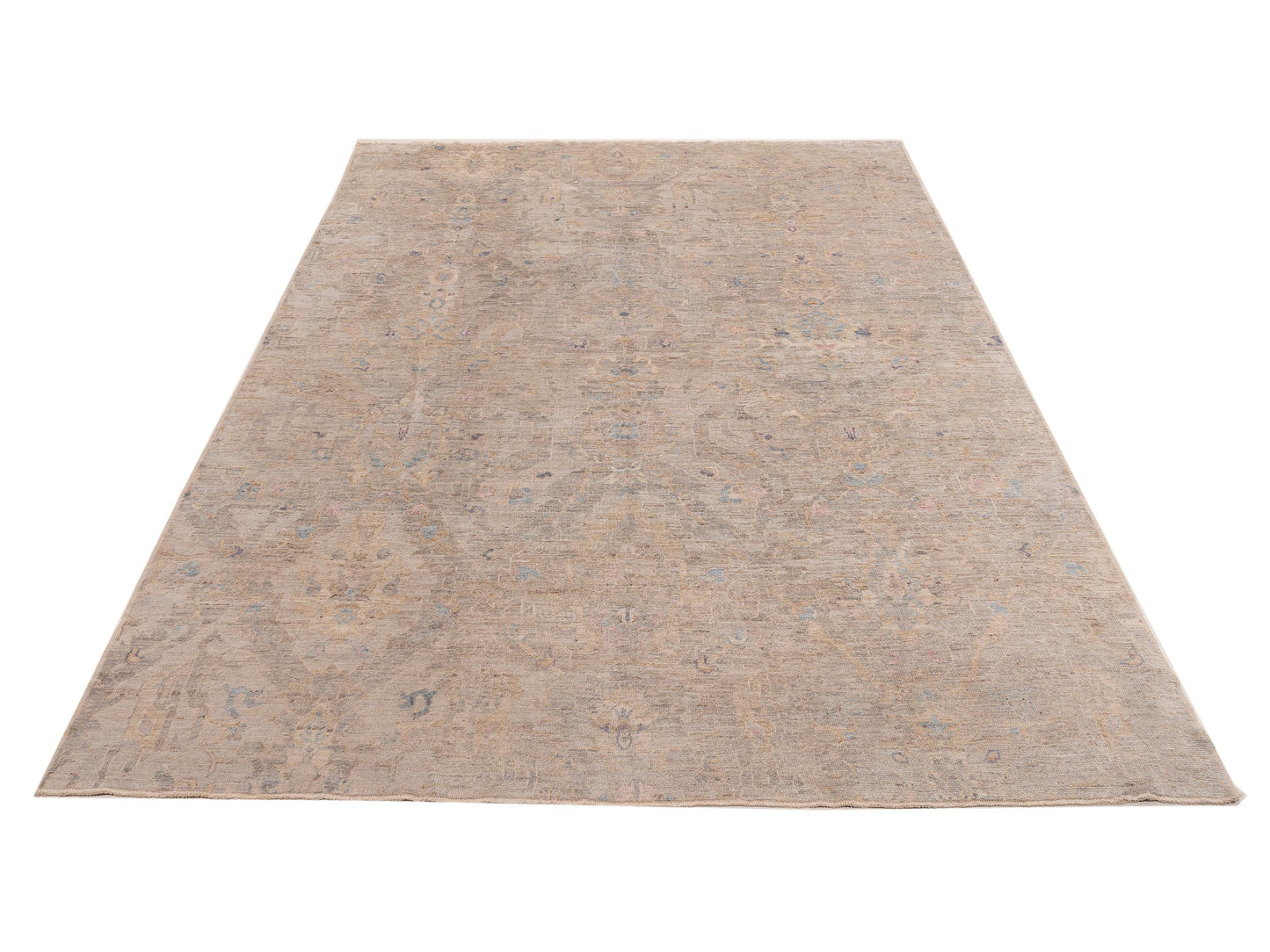 Angora Oushak 153932 Beige Light Blue 10.4x13.8 Hand Knotted Rug