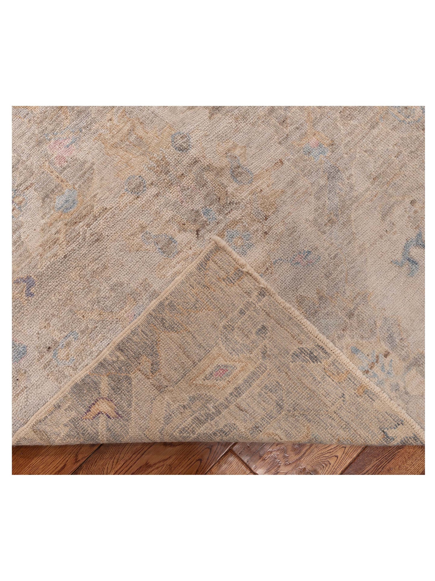 Angora Oushak 153932 Beige Light Blue 10.4x13.8 Hand Knotted Rug