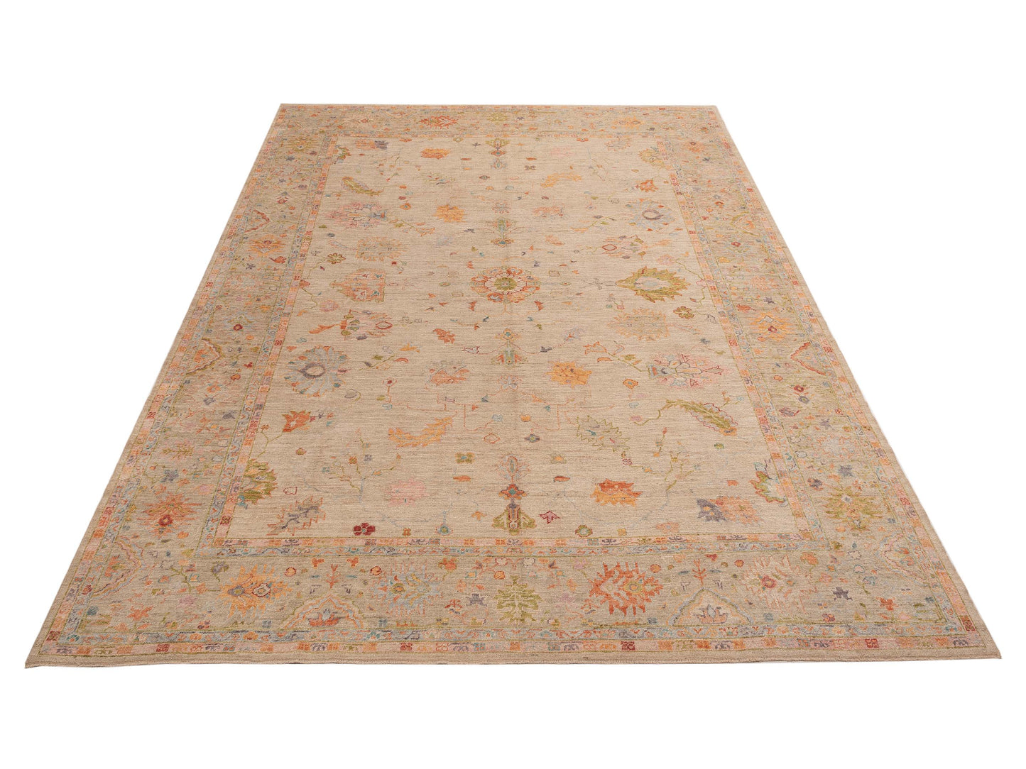 Angora Oushak 153954 Cream Brown 11.8x15 Hand Knotted Rug