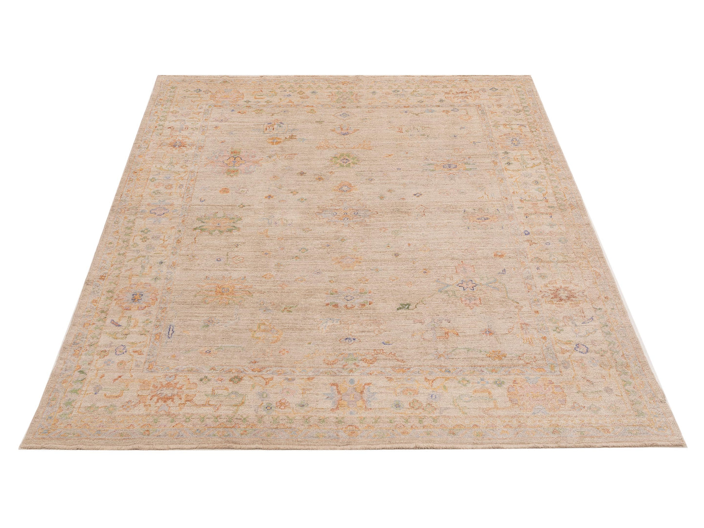 Angora Oushak 153966 Beige Beige 7.11x9.9 Hand Knotted Rug