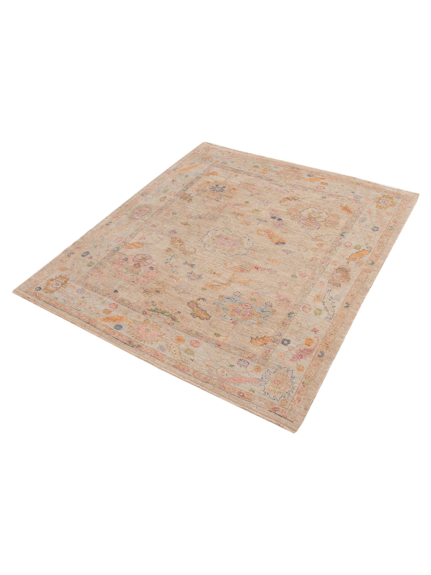 Angora Oushak 153978 Beige Blue 8x9.3 Hand Knotted Rug