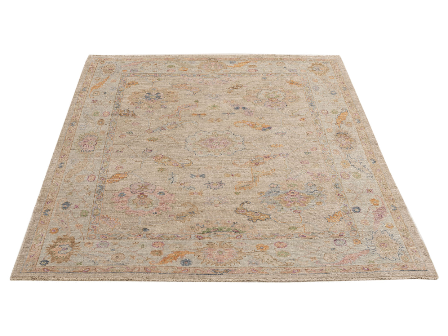 Angora Oushak 153978 Beige Blue 8x9.3 Hand Knotted Rug
