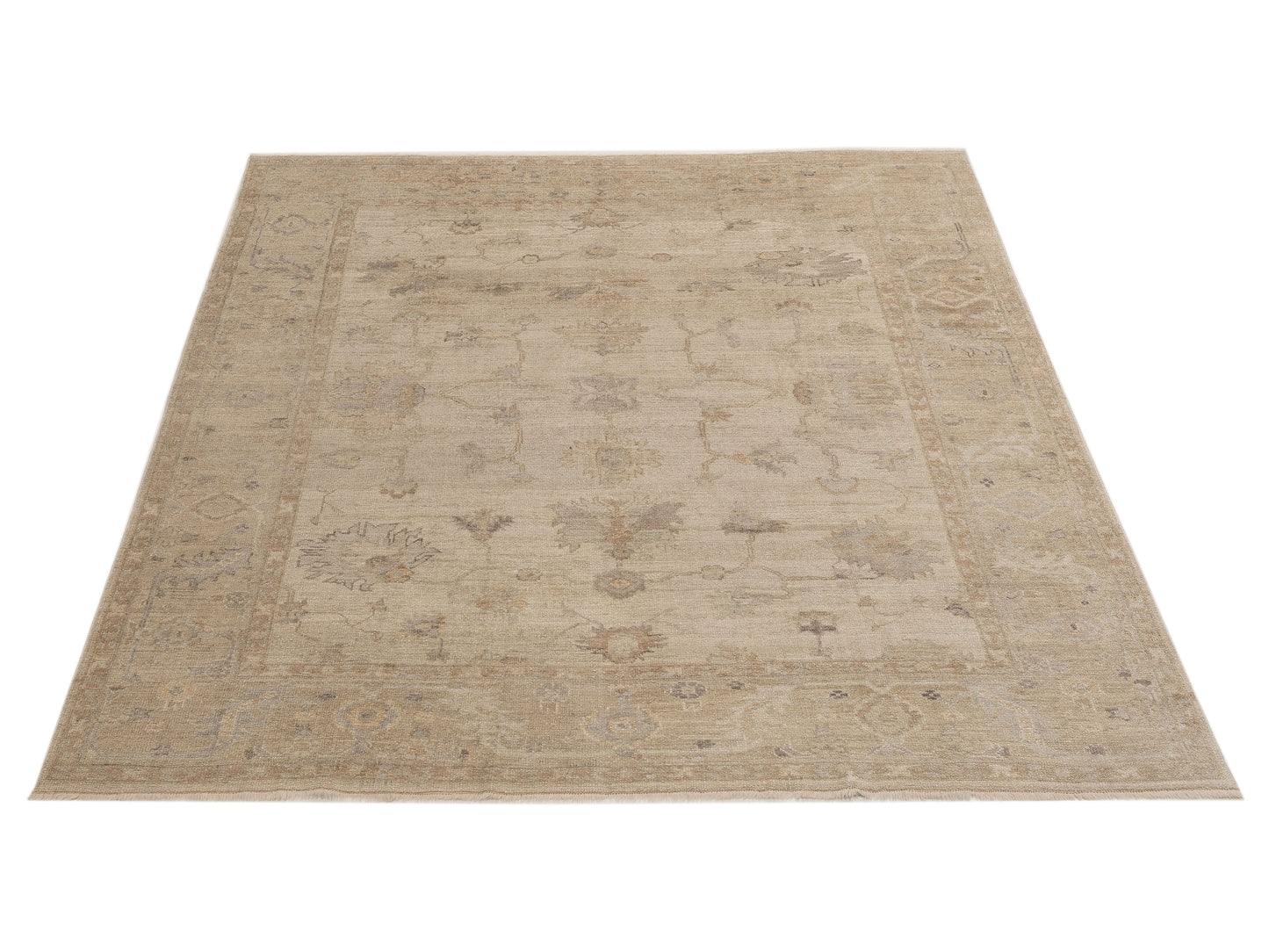 Angora Oushak 153979 Beige Brown 7.11x9.1 Hand Knotted Rug