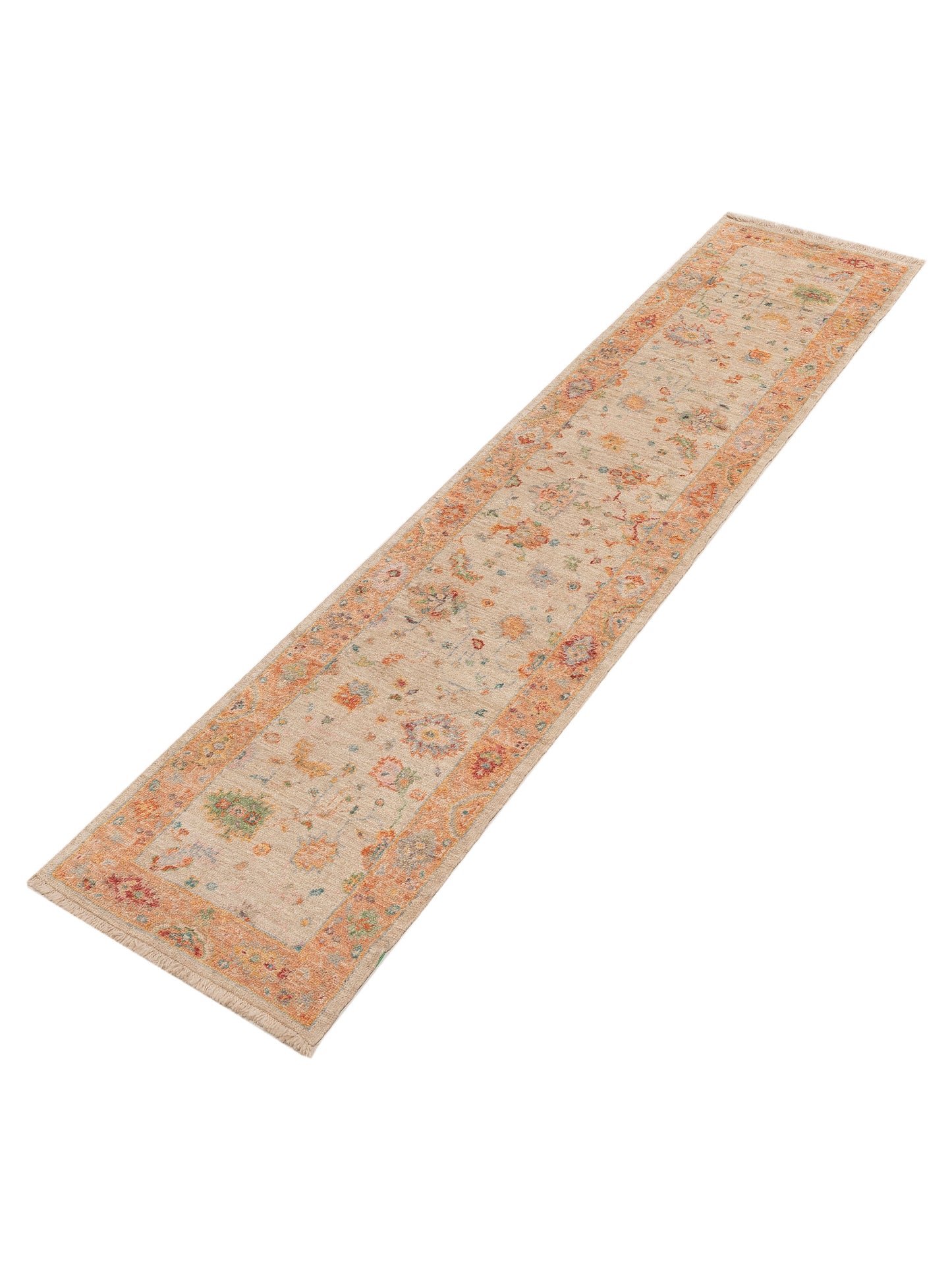 Angora Oushak 153989 Beige Orange 2.6x11.5 Hand Knotted Rug