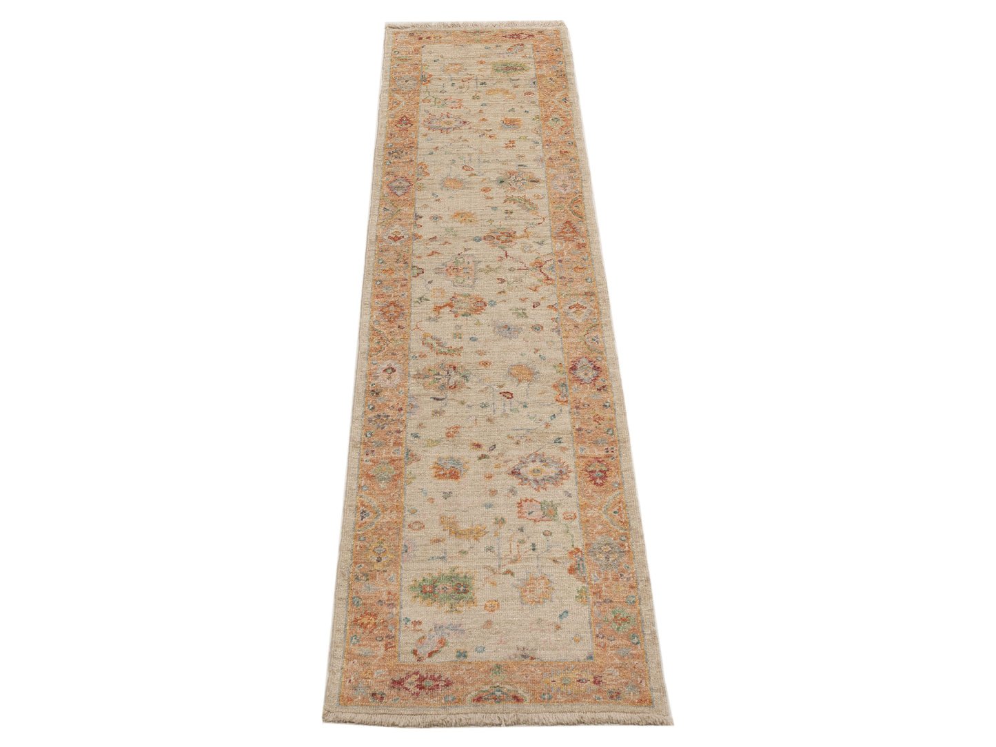 Angora Oushak 153989 Beige Orange 2.6x11.5 Hand Knotted Rug