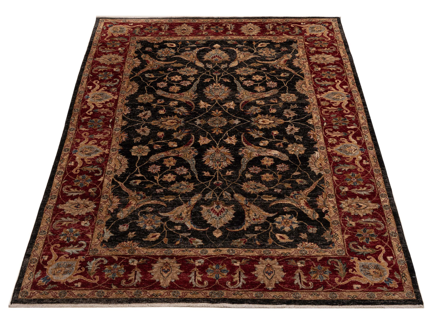 Ghazani 154026 Black Red 5.11x8.11 Hand Knotted Rug