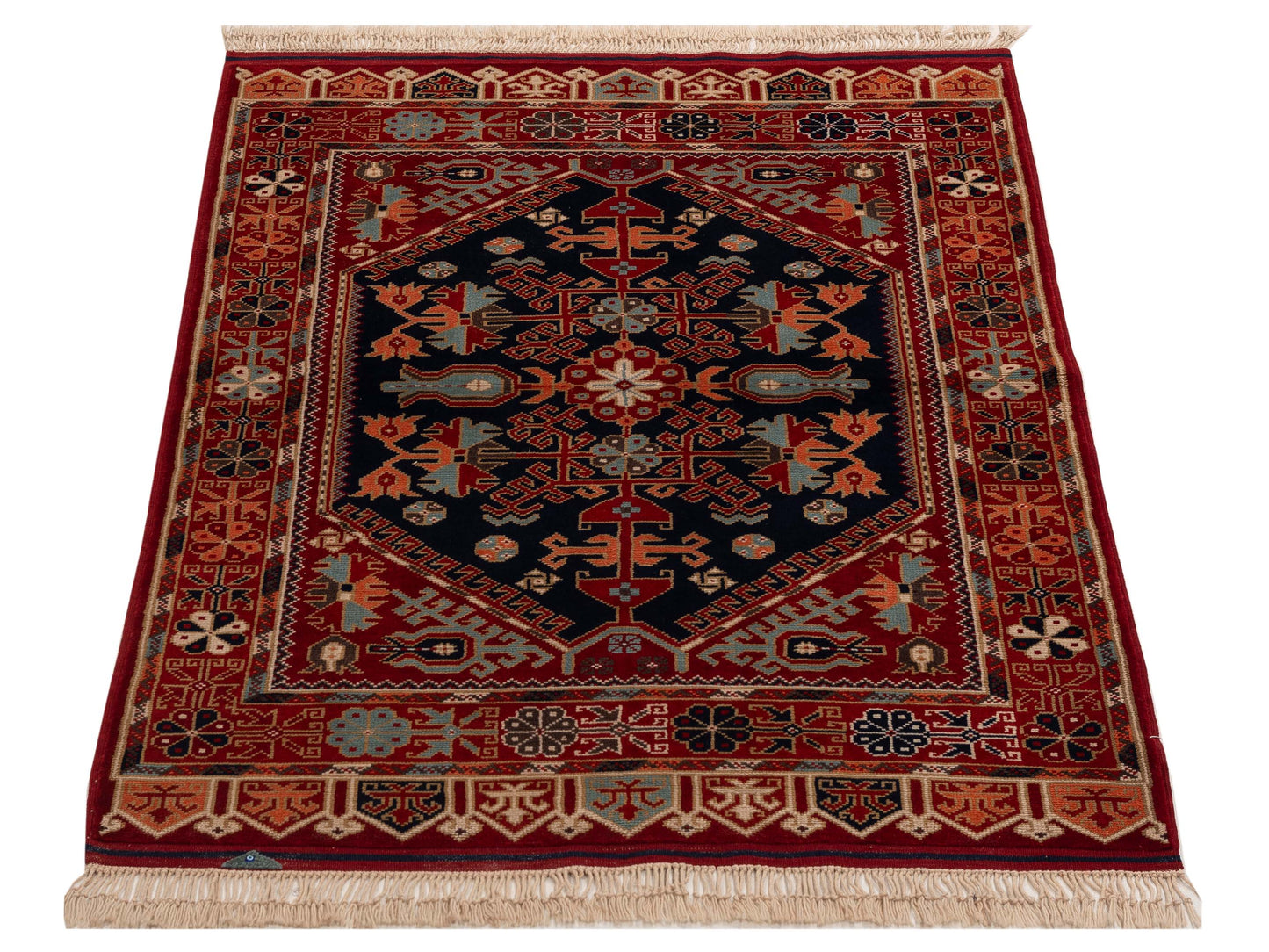 Turkish Shirwan 154050 Navy Red 4.1x6 Hand Knotted Rug