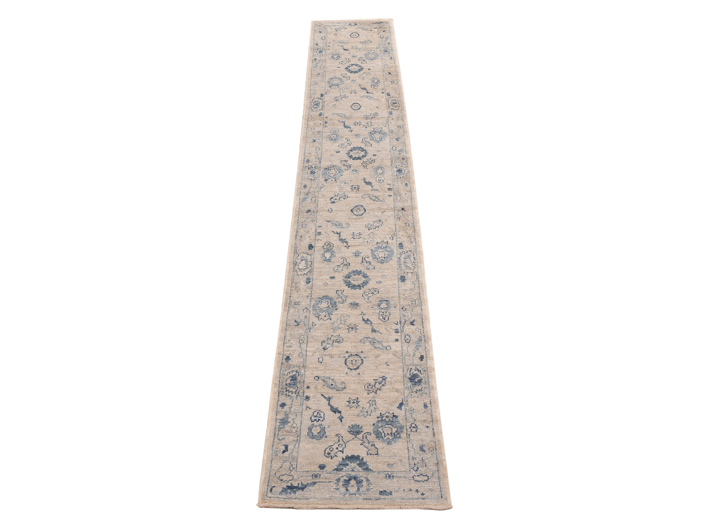 Angora Oushak 154053 Ivory Blue 2.7x15.4 Hand Knotted Rug