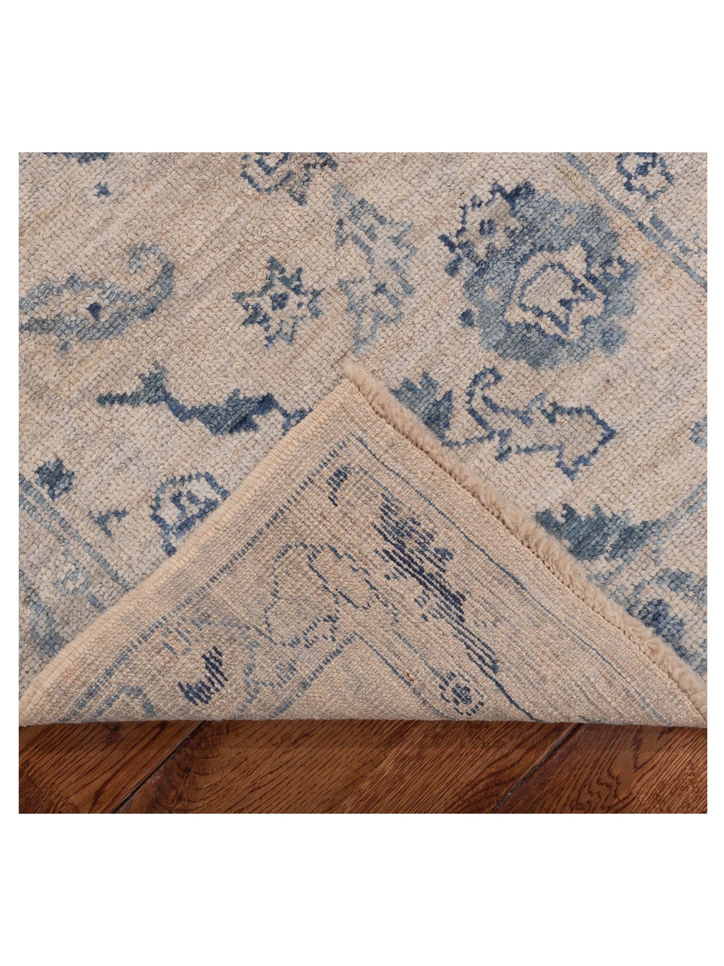 Angora Oushak 154053 Ivory Blue 2.7x15.4 Hand Knotted Rug